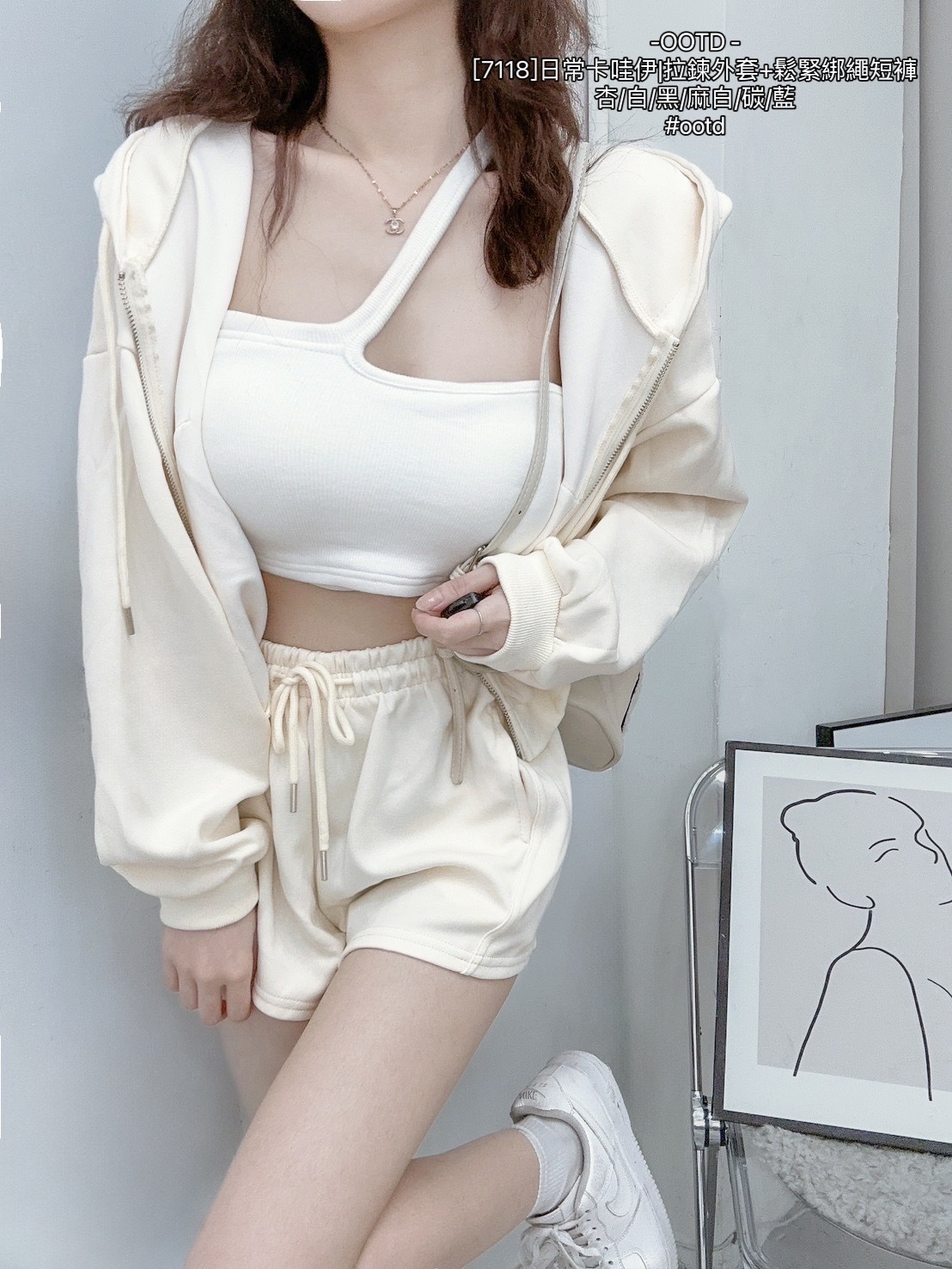 [7118]日常卡哇伊拉鍊外套+鬆緊綁繩短褲 (6)