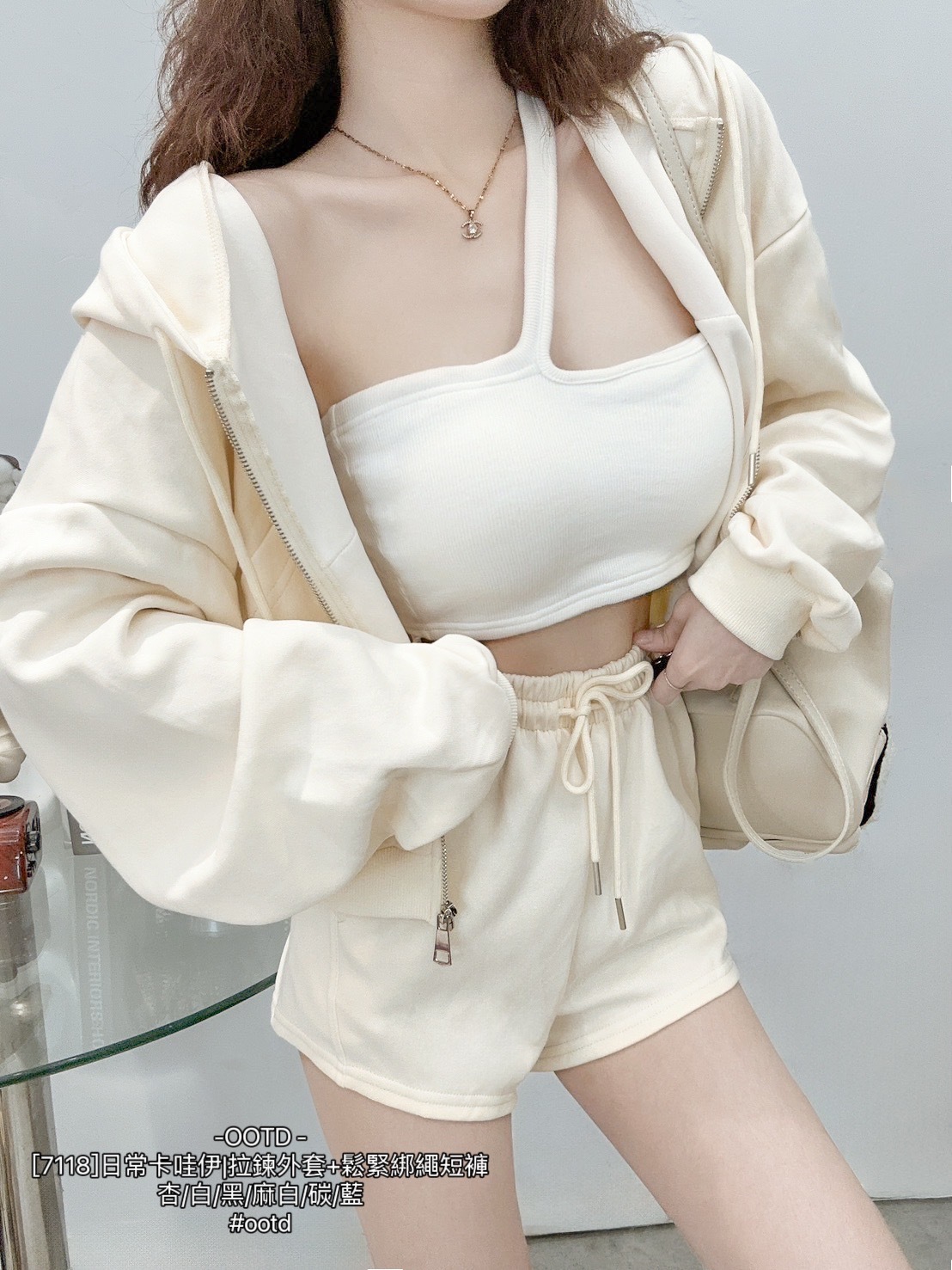 [7118]日常卡哇伊拉鍊外套+鬆緊綁繩短褲 (5)