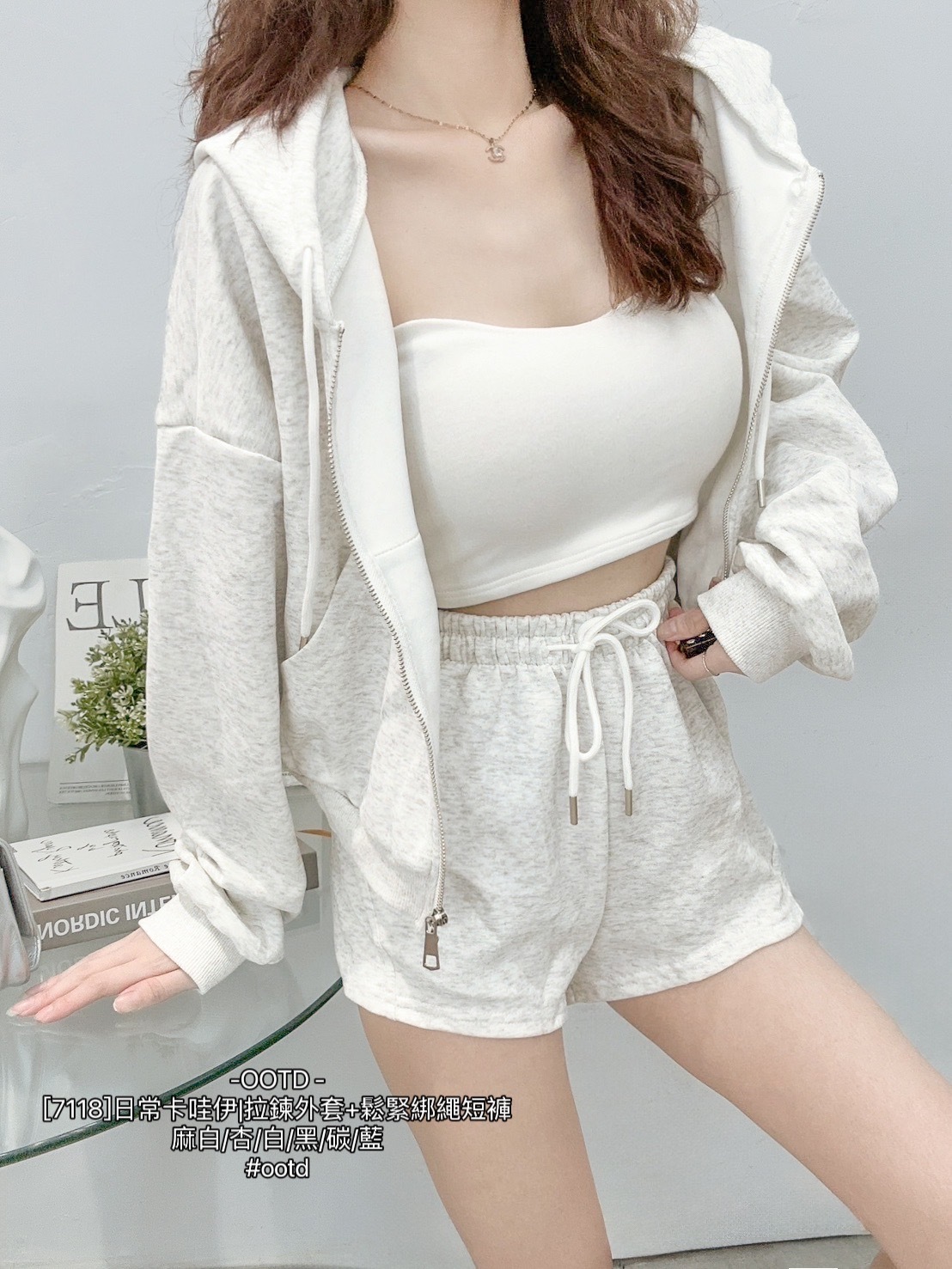 [7118]日常卡哇伊拉鍊外套+鬆緊綁繩短褲 (4)