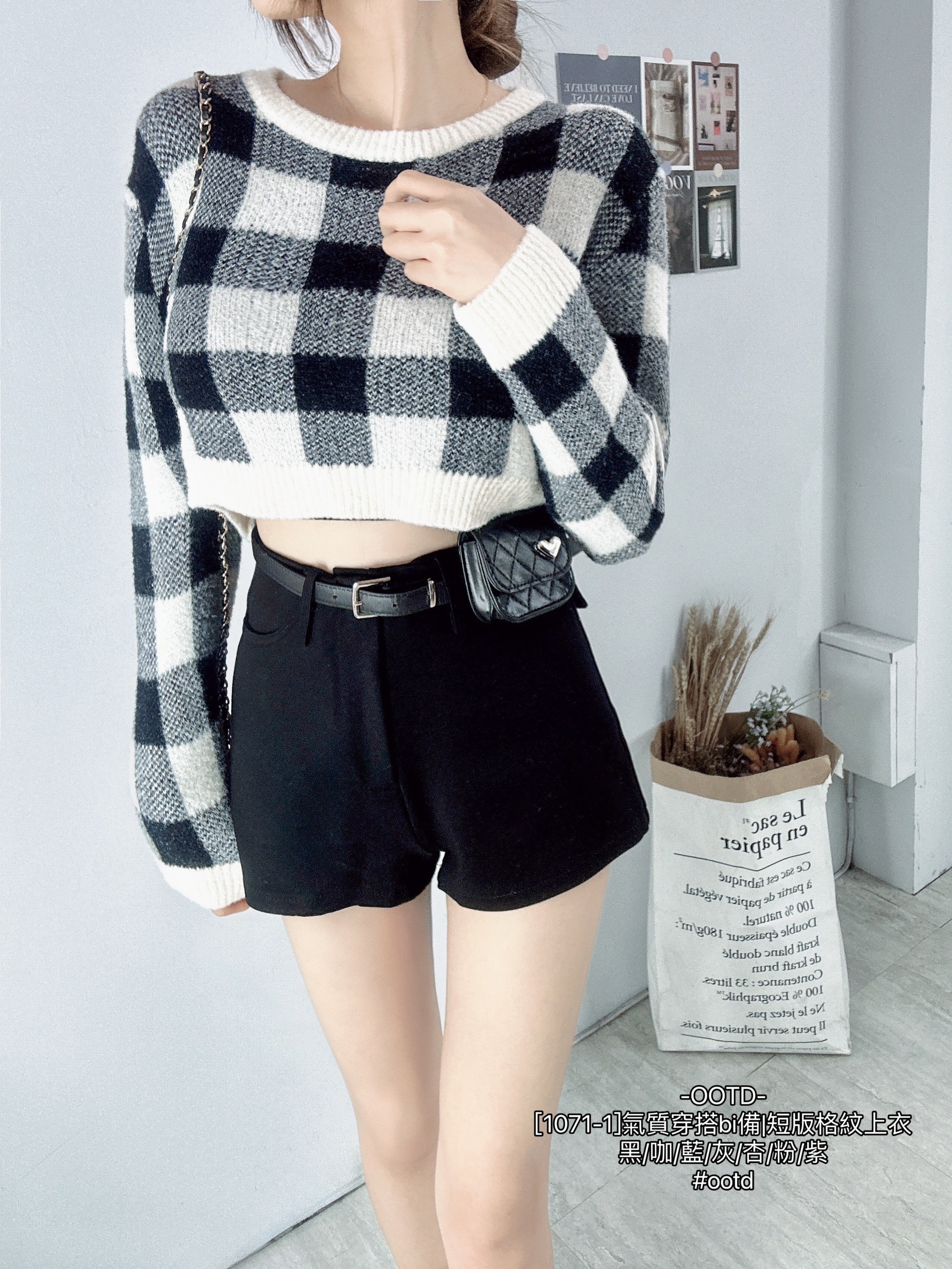 [1071-1]氣質穿搭bi備短版格紋上衣 (12)