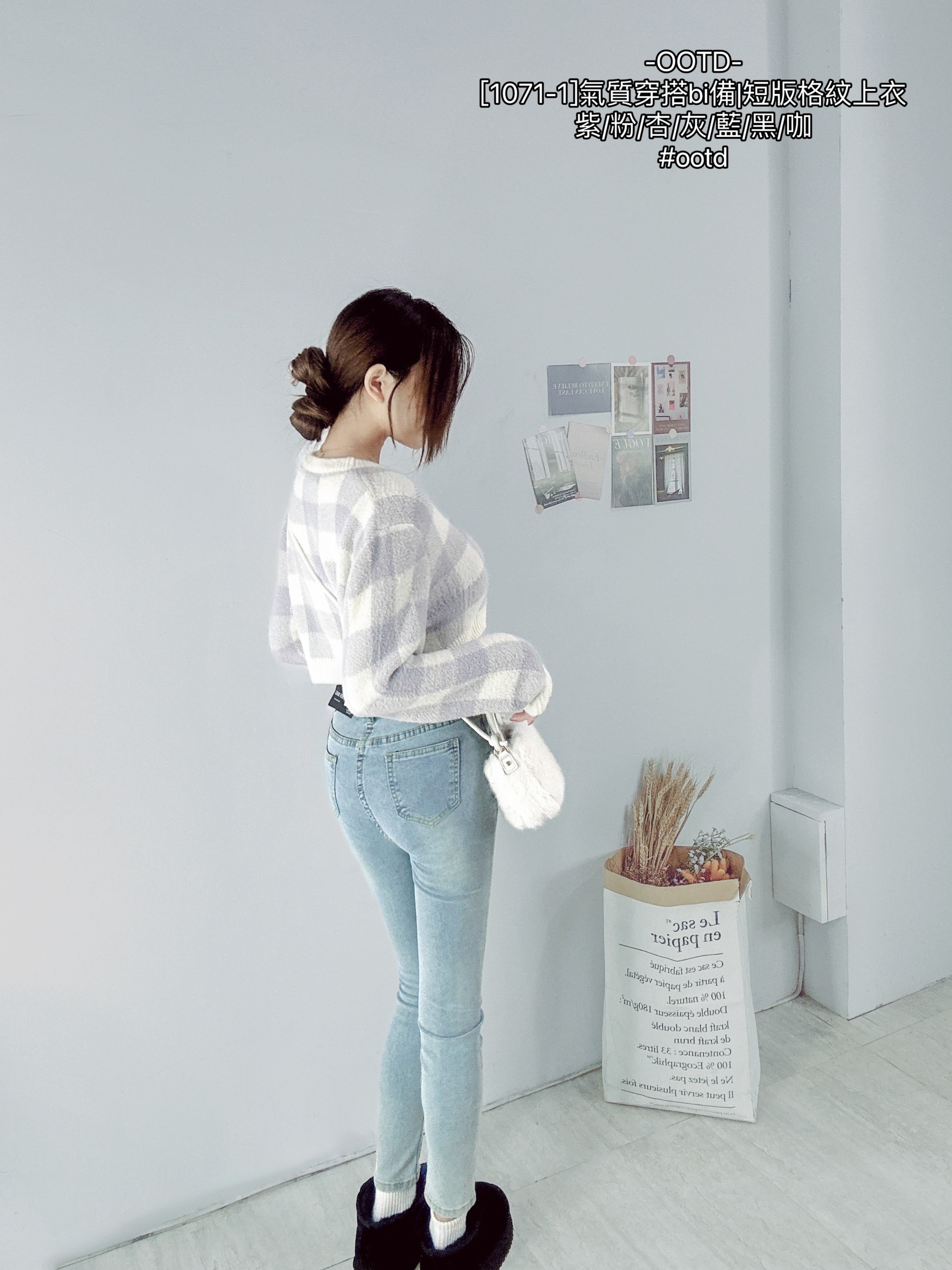 [1071-1]氣質穿搭bi備短版格紋上衣 (7)