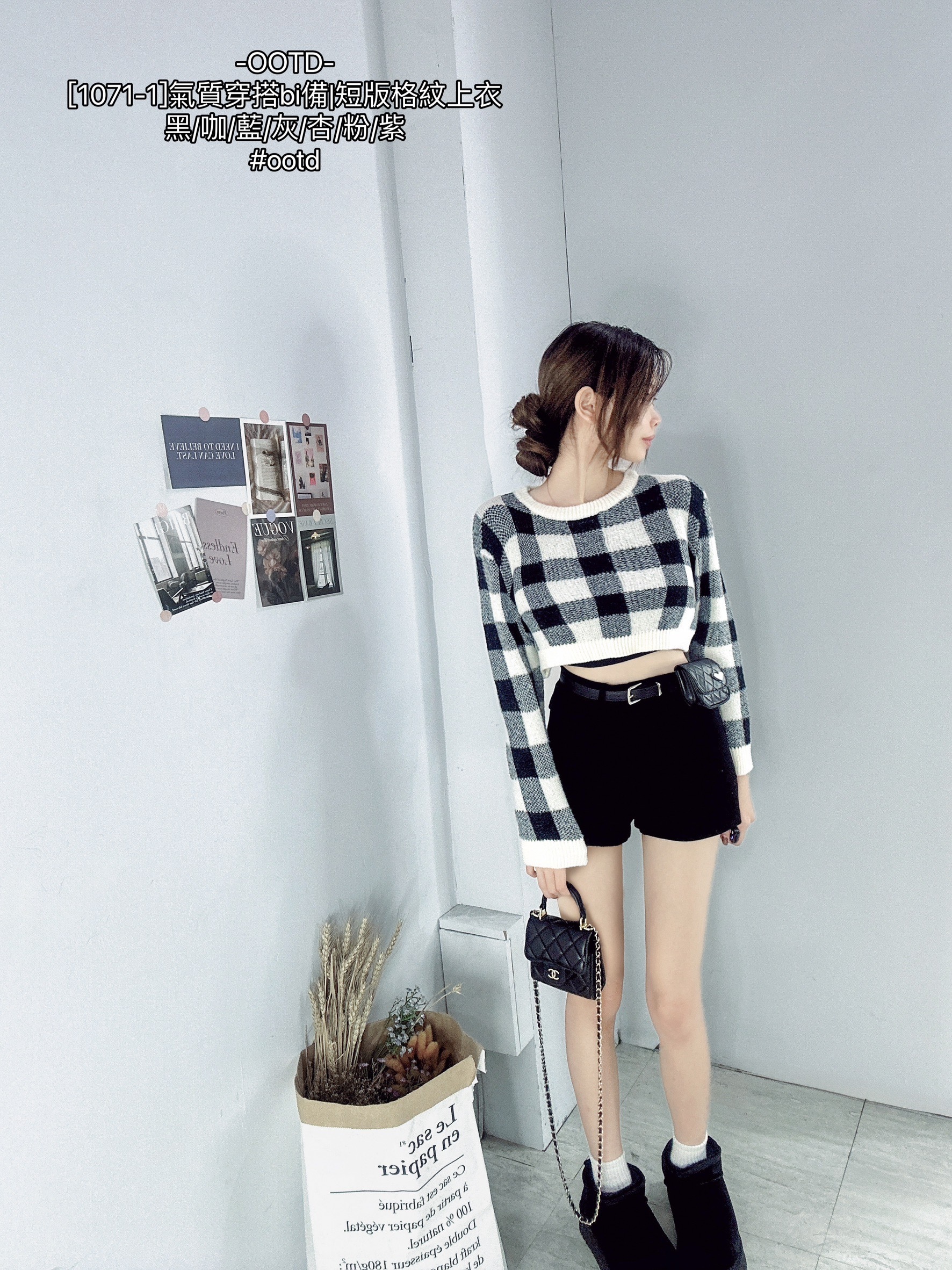 [1071-1]氣質穿搭bi備短版格紋上衣 (11)
