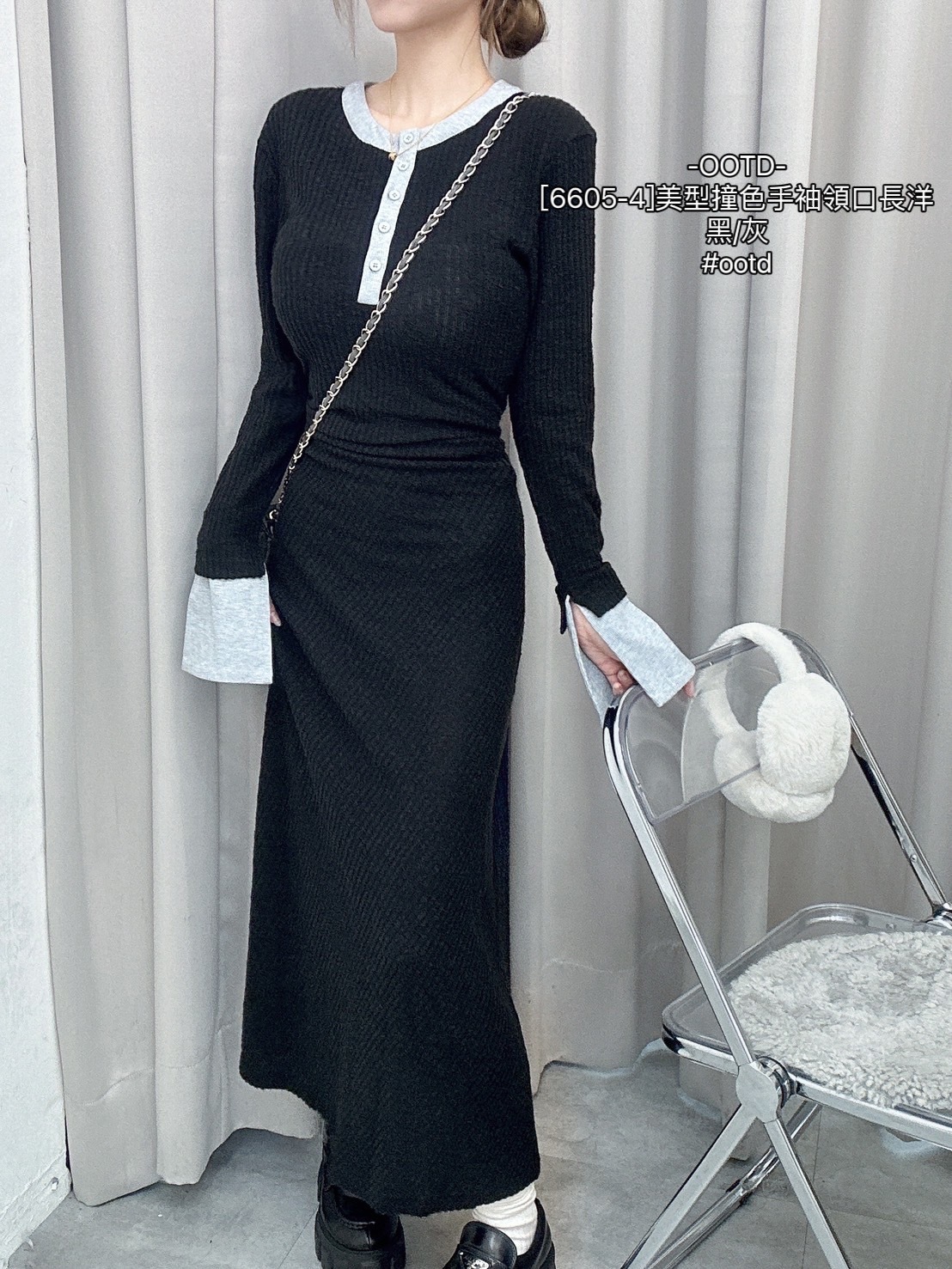 [6605-4]美型撞色手袖領口長洋 (5)