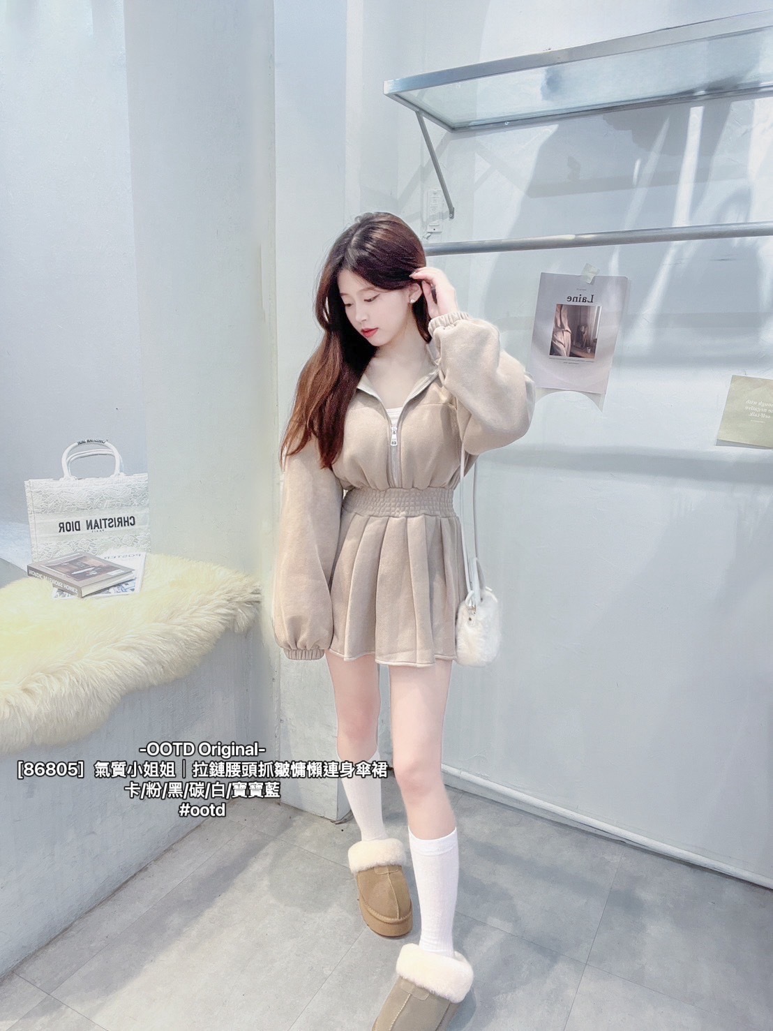 [86805］氣質小姐姐｜拉鏈腰頭抓皺慵懶連身傘裙 (7)