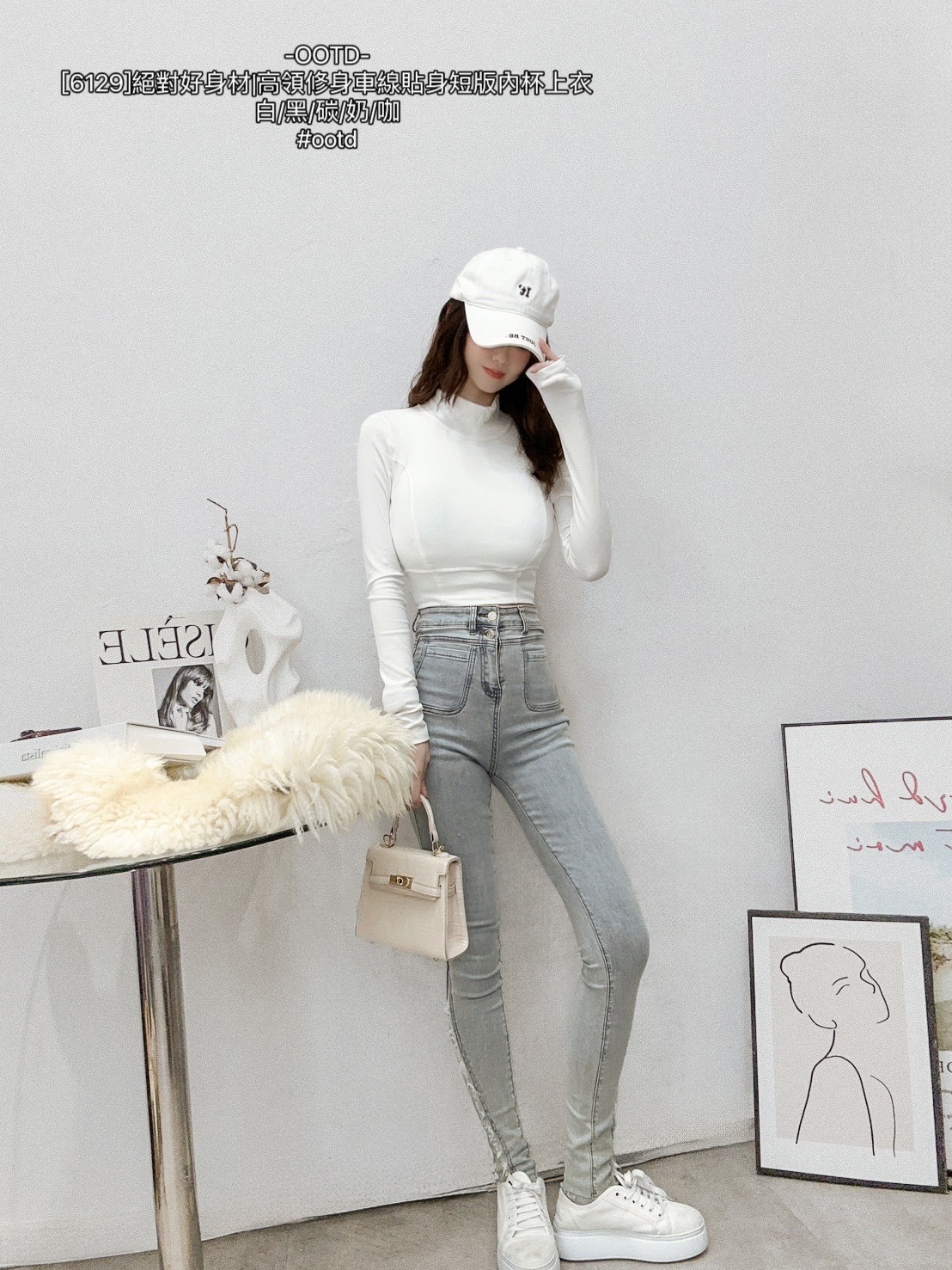 [6129]絕對好身材高領修身車線貼身短版內杯上衣 (2)