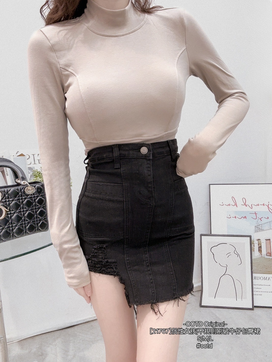 [21767]個性女孩不規則刷破牛仔包臀裙 (2)