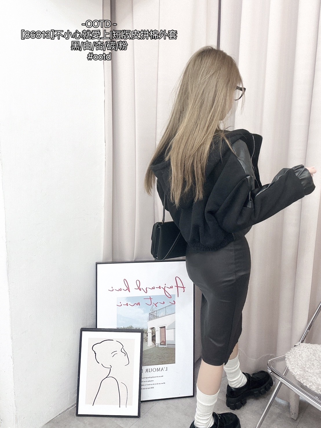 [86813]不小心就愛上短版皮拼棉外套 (9)