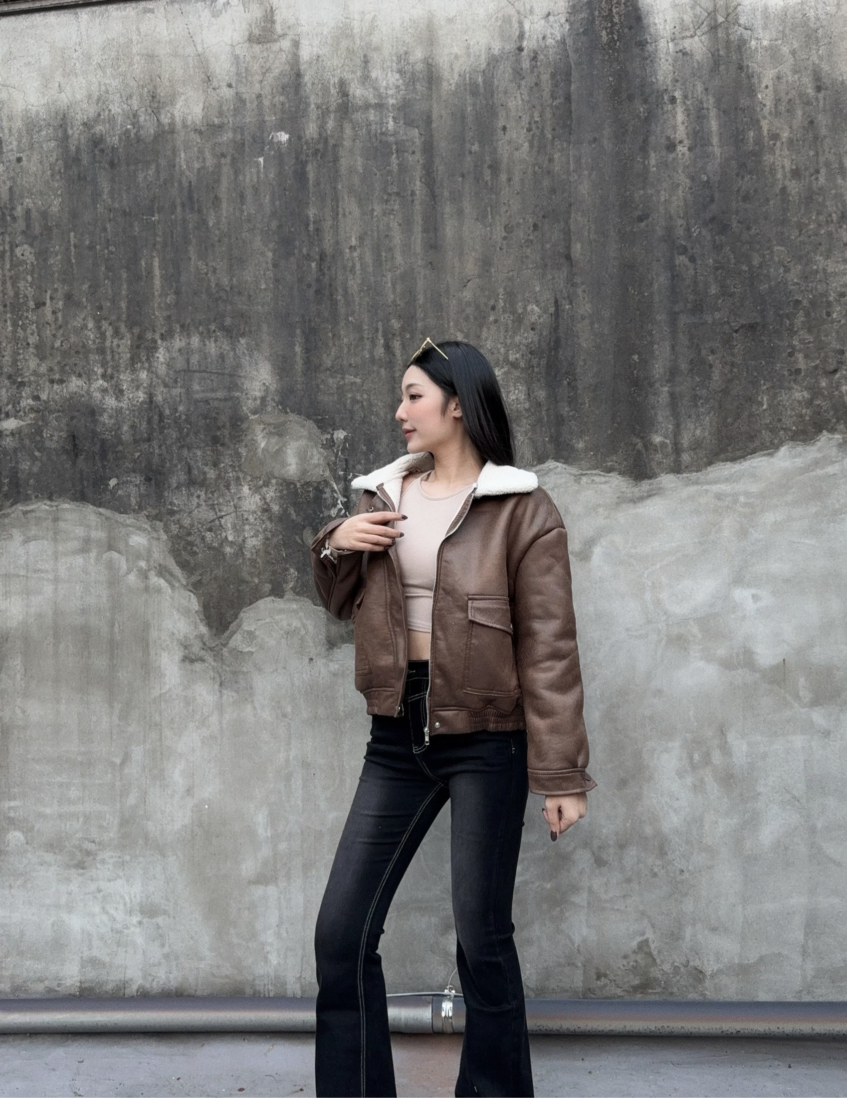 1024959『選品』復古水洗仿皮拼接羊羔外 (2)