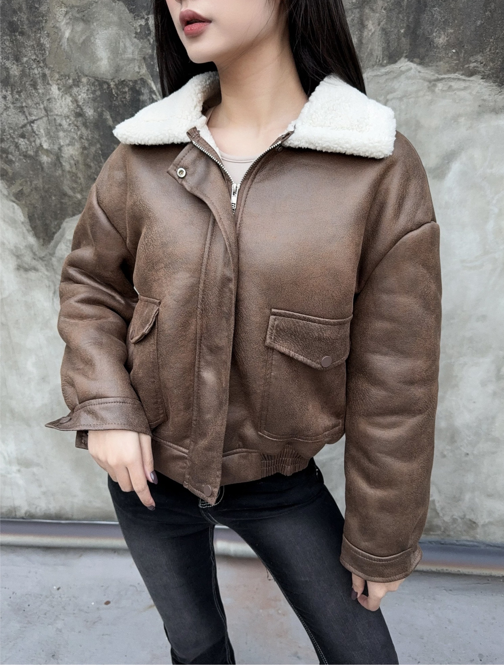 1024959『選品』復古水洗仿皮拼接羊羔外 (4)