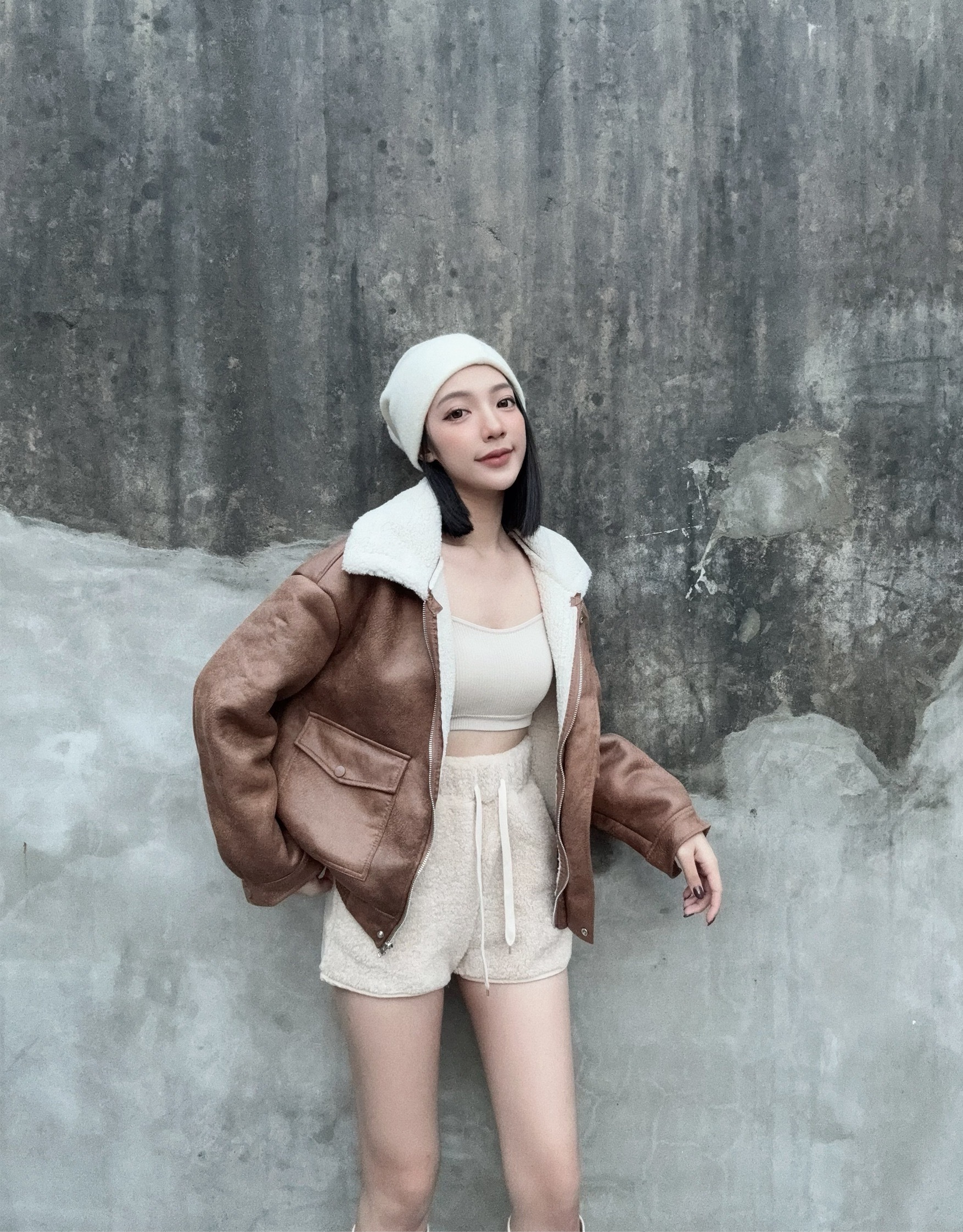 1024959『選品』復古水洗仿皮拼接羊羔外