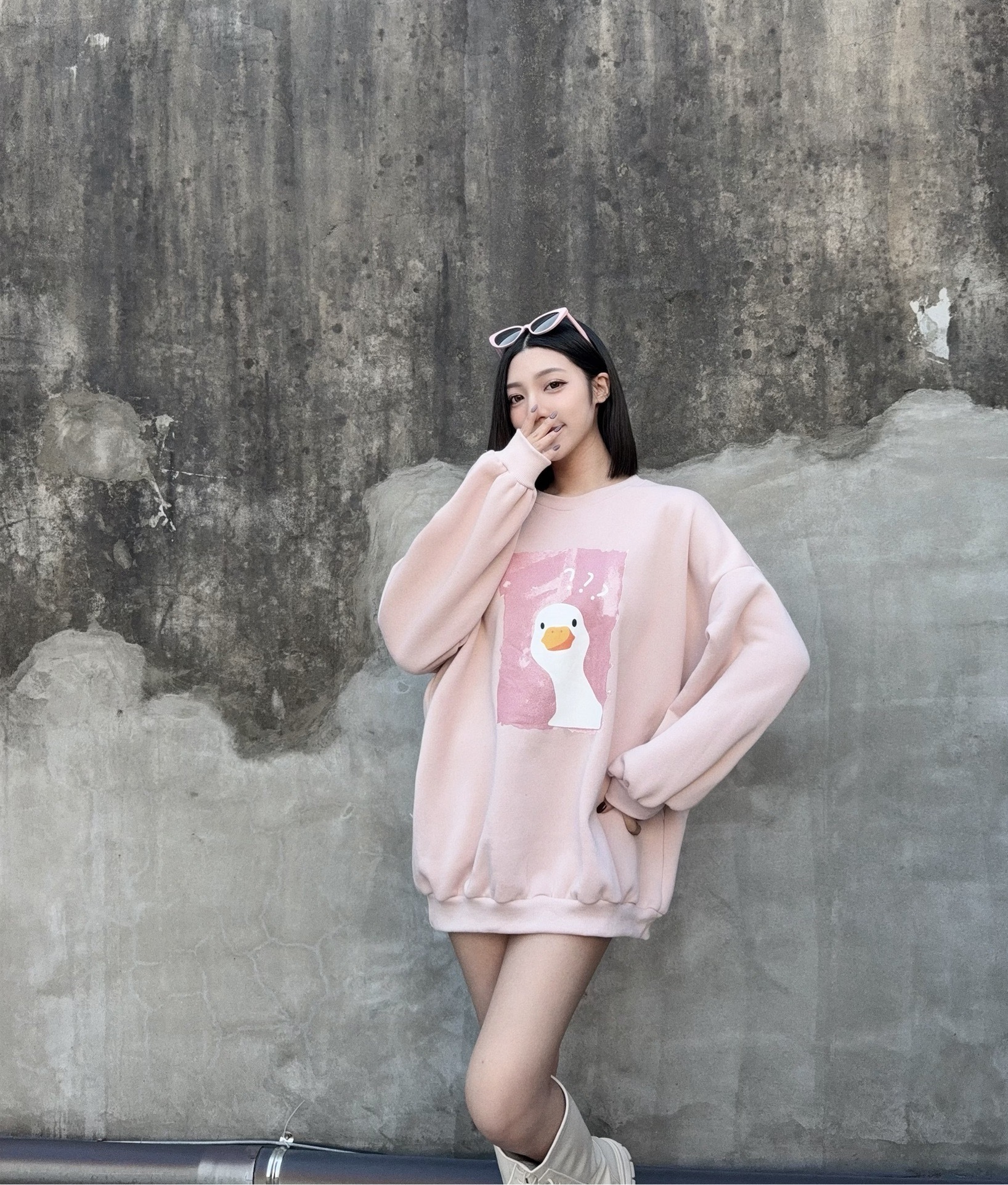 10240061『訂製款』問號呆頭鵝刷絨大學T