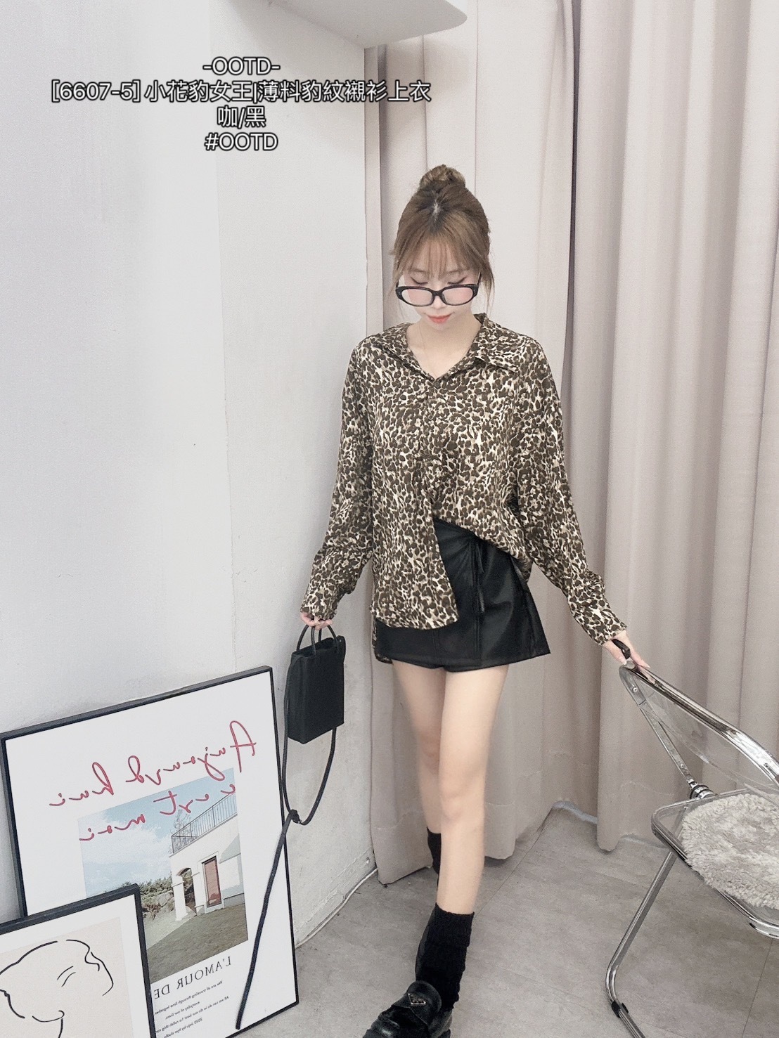 [6607-5] 小花豹女王薄料豹紋襯衫上衣 (2)