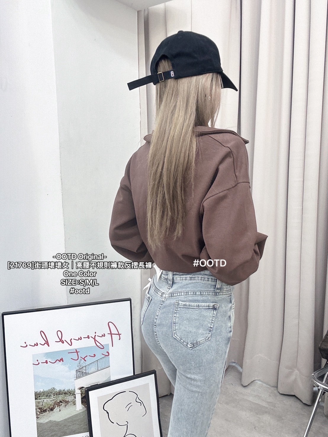 [21769]街頭壞壞女｜高腰不規則褲款反摺長褲 (2)