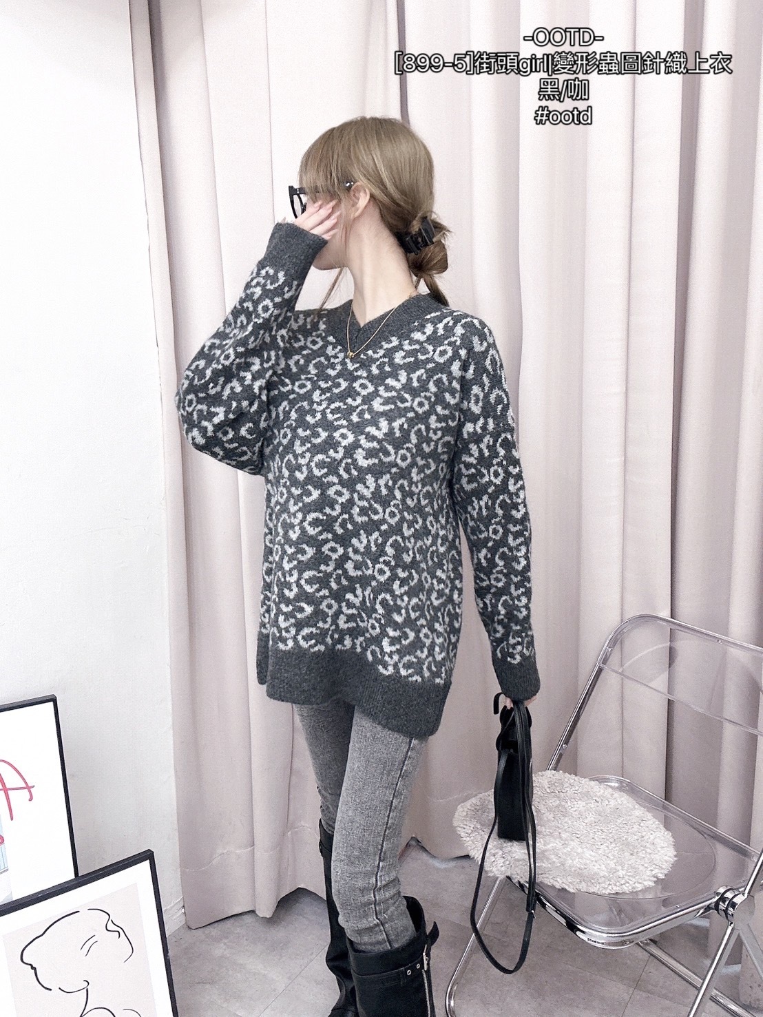 [899-5]街頭girl變形蟲圖針織上衣 (2)