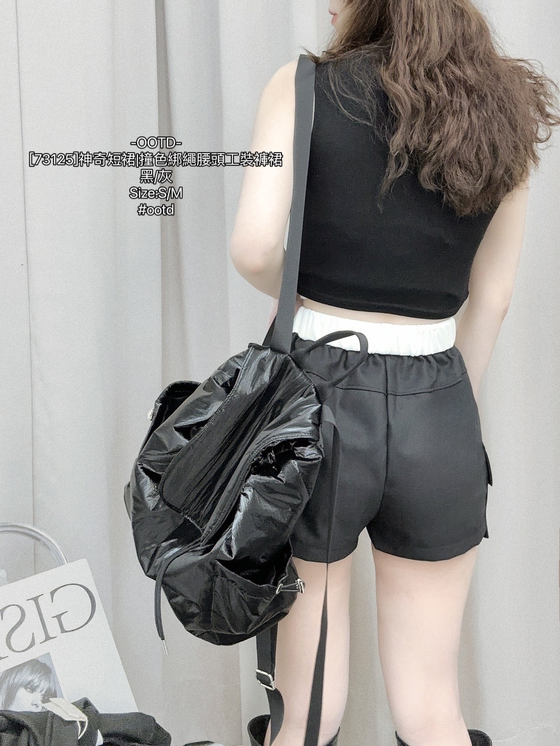 [73125]神奇短裙撞色綁繩腰頭工裝褲裙 (3)