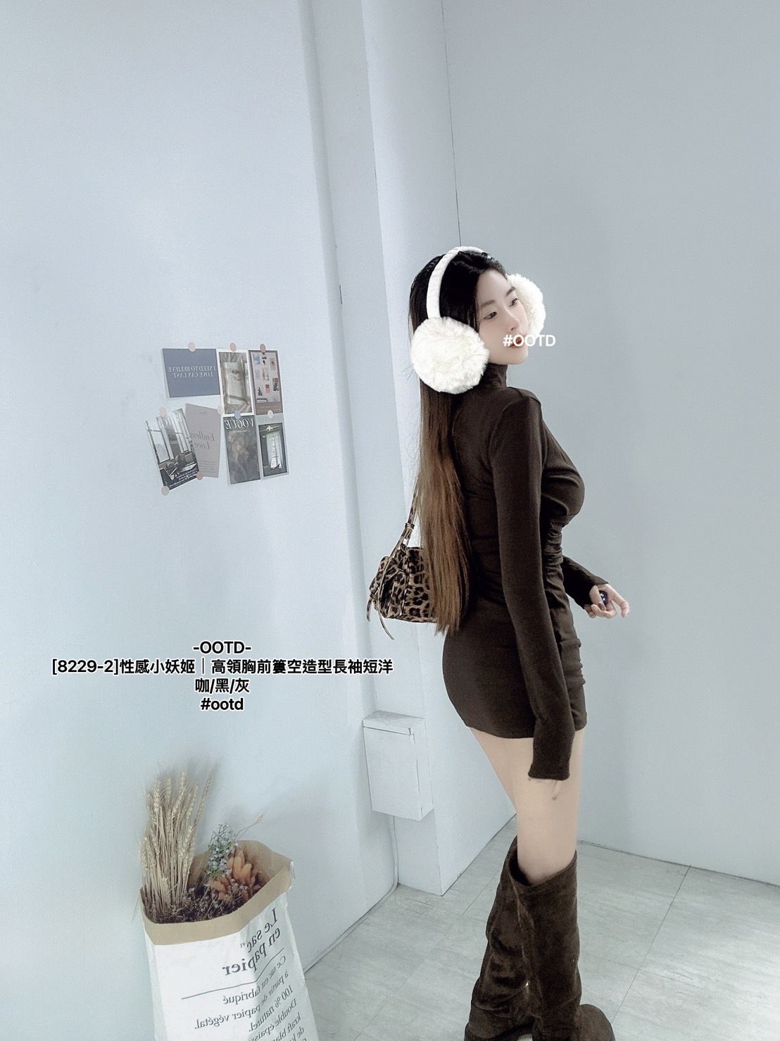 [8229-2]性感小妖姬｜高領胸前簍空造型長袖短洋 (2)