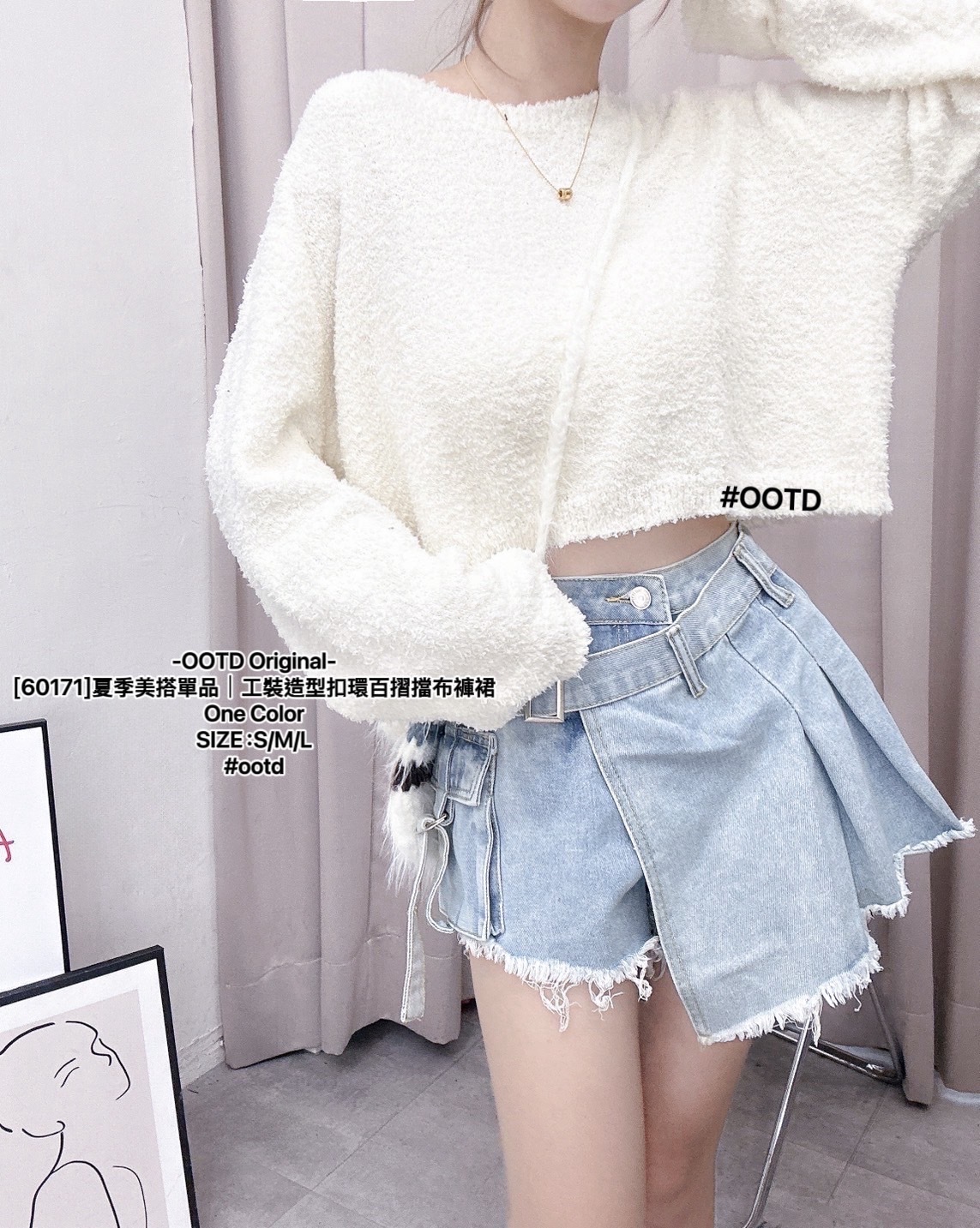 [60171]夏季美搭單品｜工裝造型扣環百摺擋布褲裙 (3)