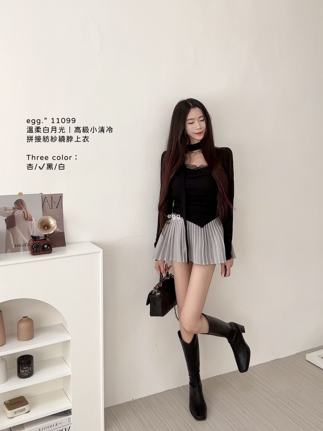 11099溫柔白月光｜高級小清冷拼接紡紗繞脖上衣 (6)