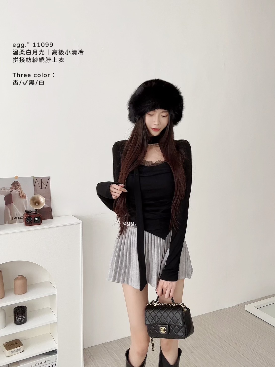 11099溫柔白月光｜高級小清冷拼接紡紗繞脖上衣 (5)