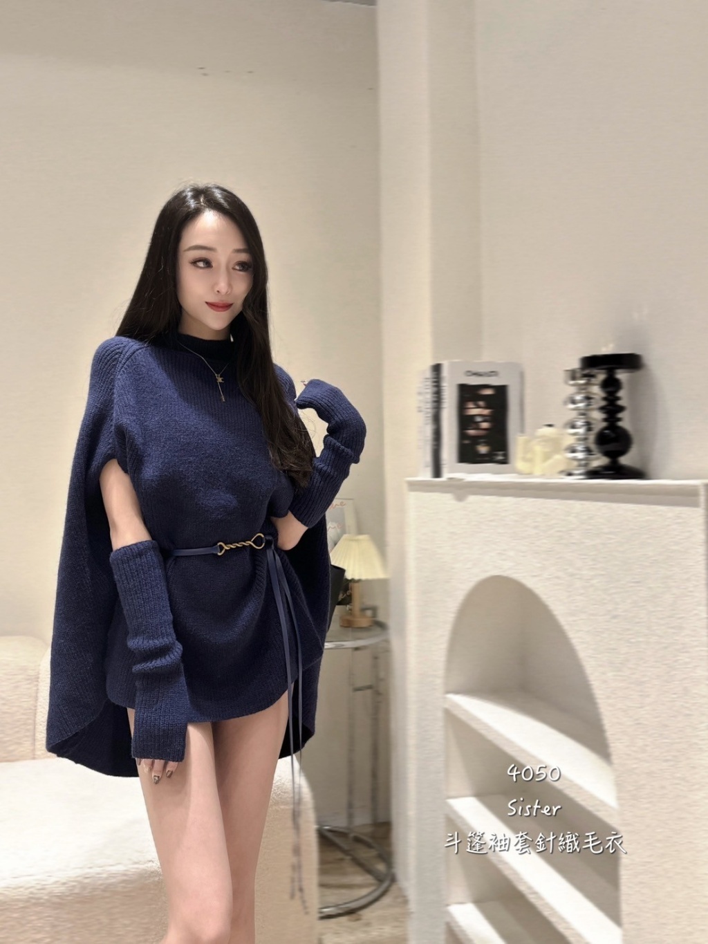 4050斗篷袖套針織毛衣 (3)