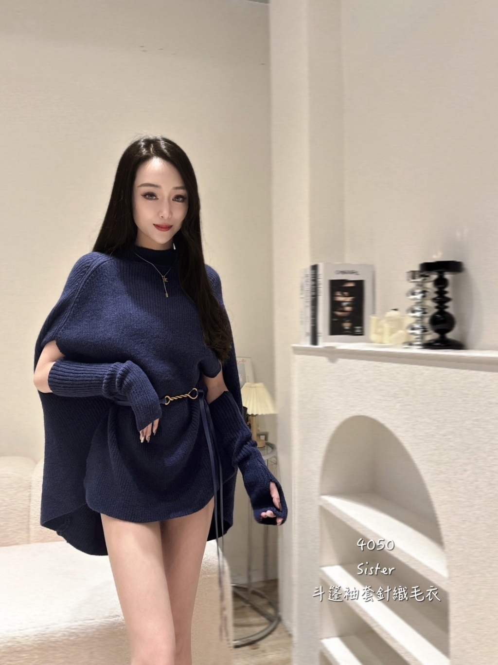 4050斗篷袖套針織毛衣 (2)