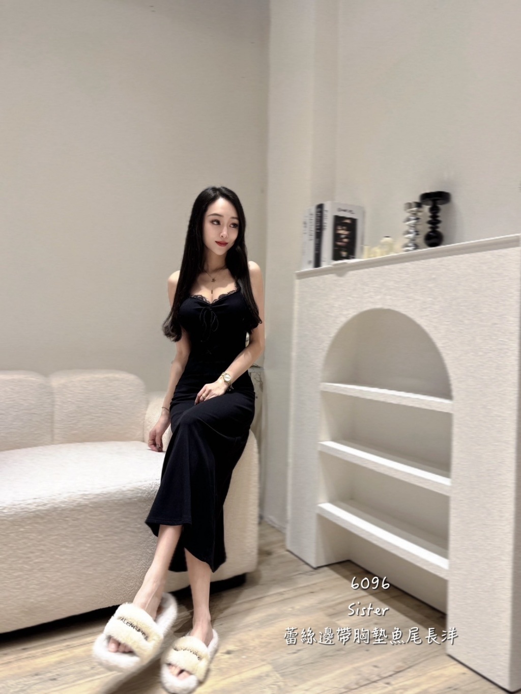6096蕾絲邊胸墊魚尾長洋 (4)
