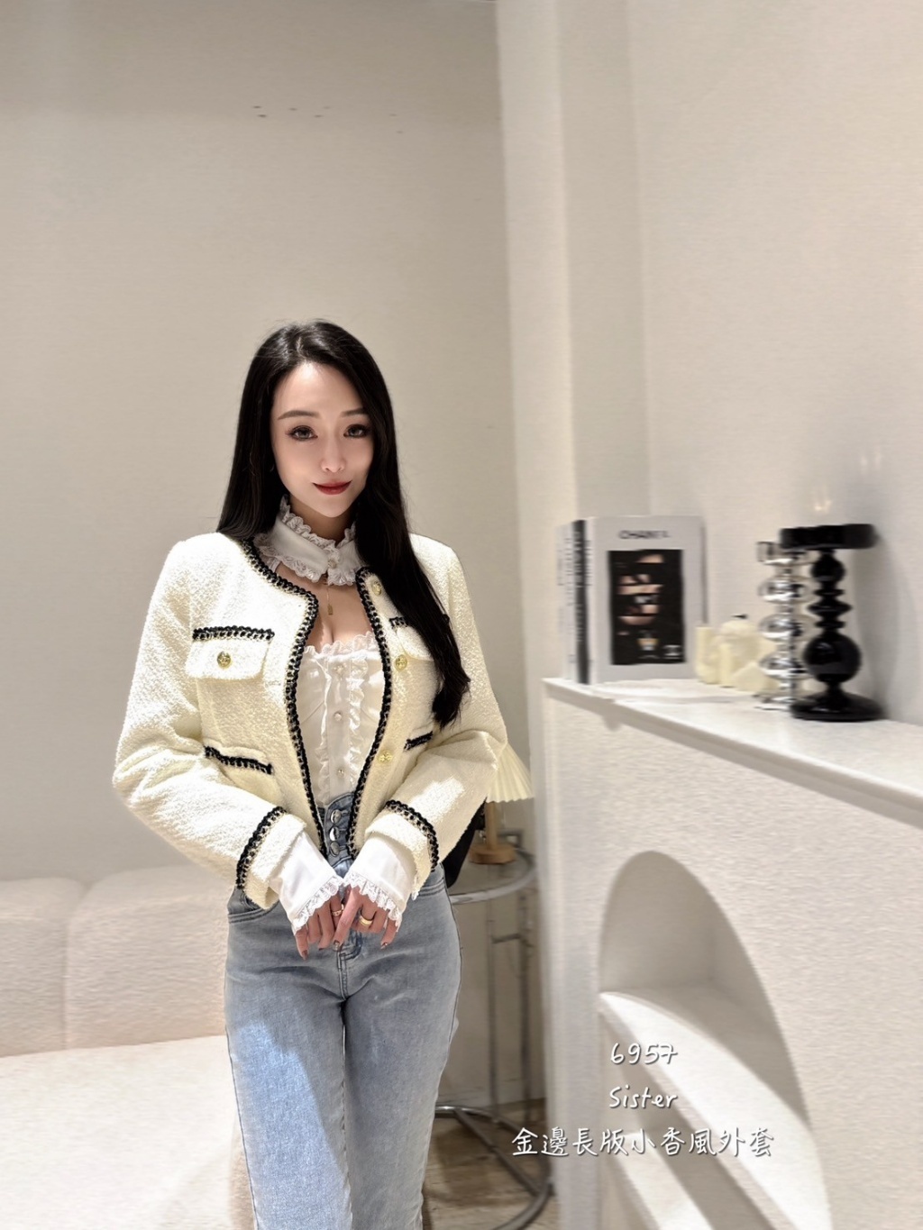 6957金邊長版小香風外套 (3)