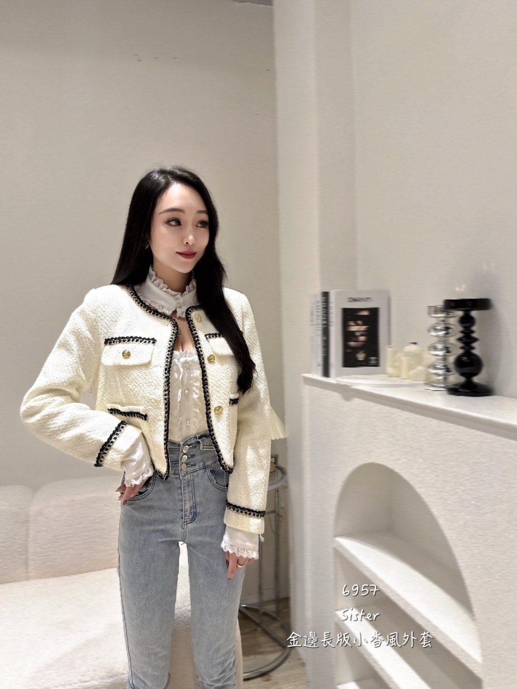 6957金邊長版小香風外套 (2)