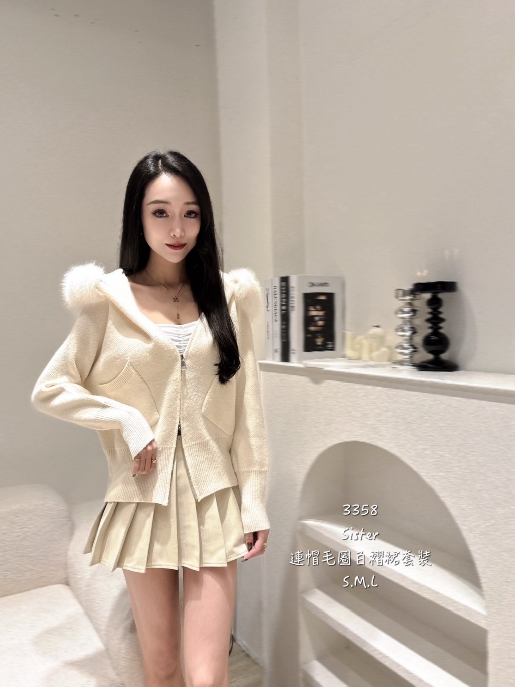 3358連帽毛圈百褶裙套裝 (4)