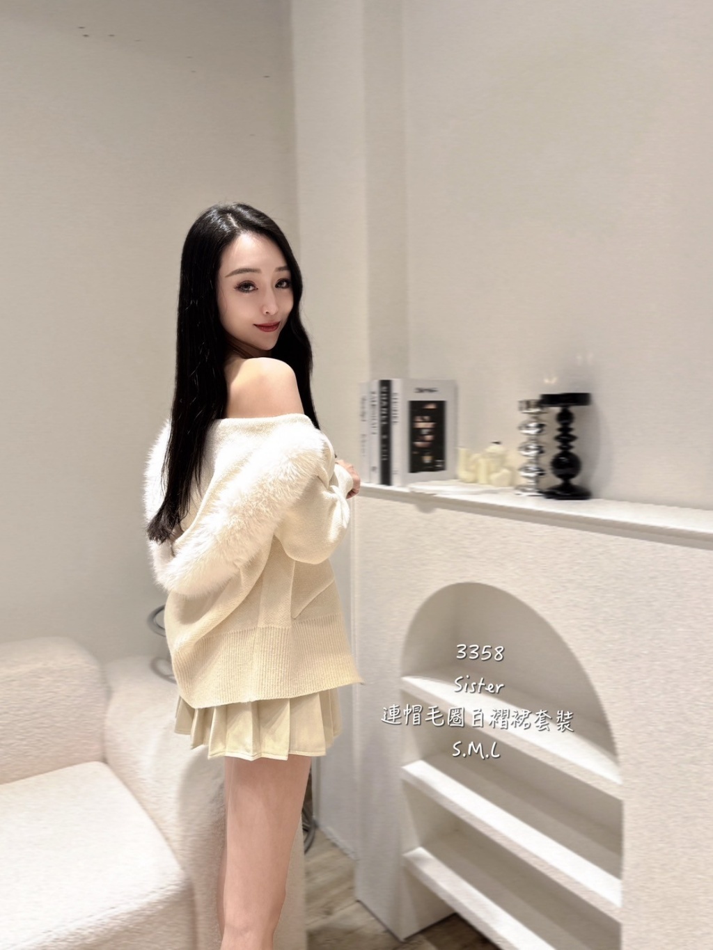 3358連帽毛圈百褶裙套裝 (3)