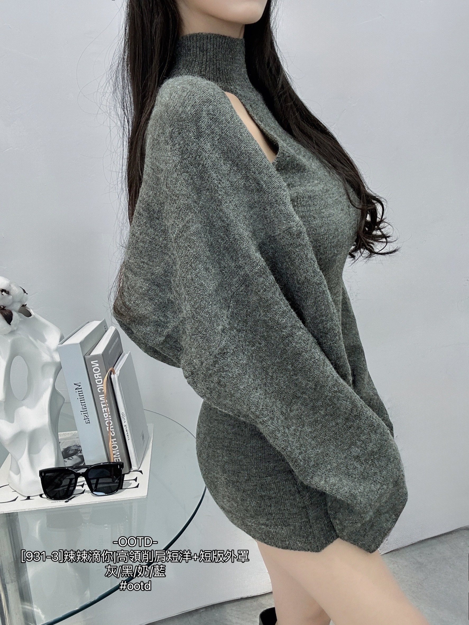 [931-3]辣辣滴你高領削肩短洋+短版外罩 (4)