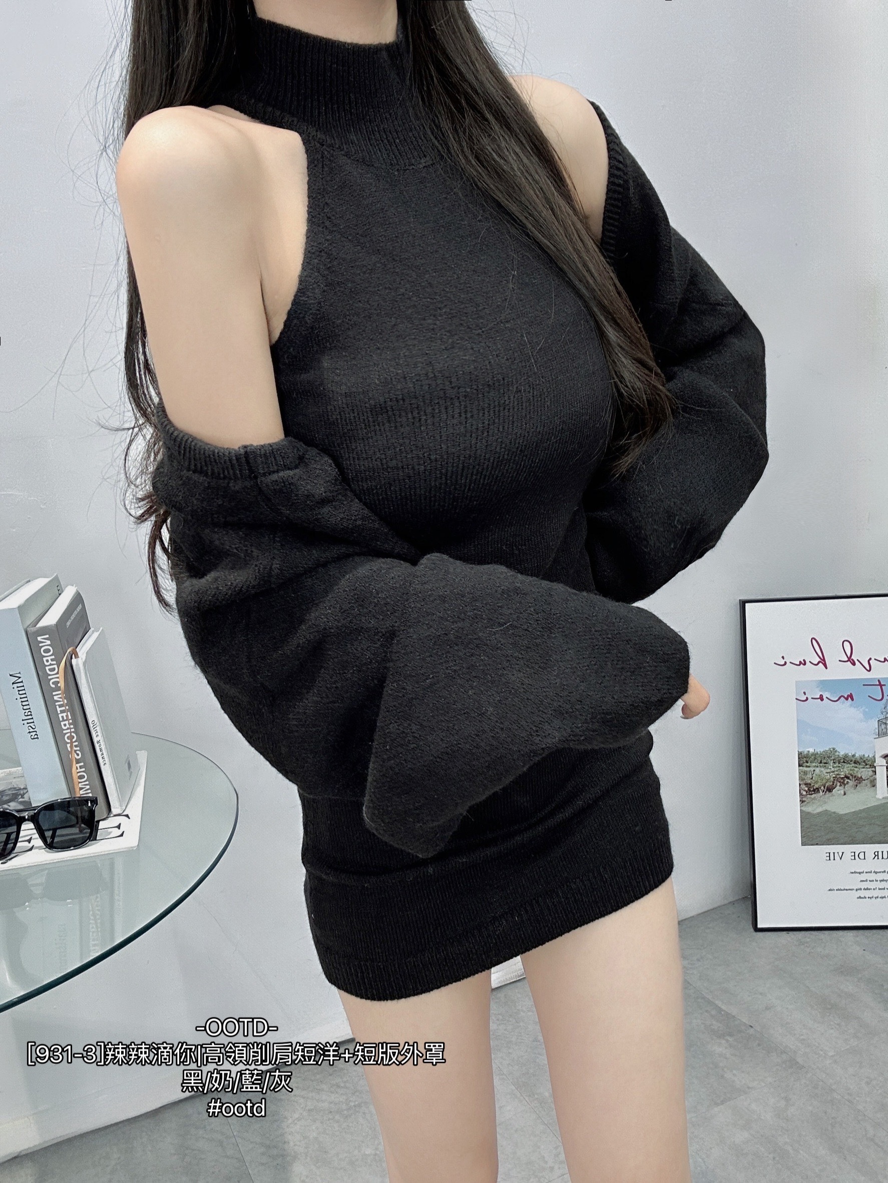 [931-3]辣辣滴你高領削肩短洋+短版外罩 (8)