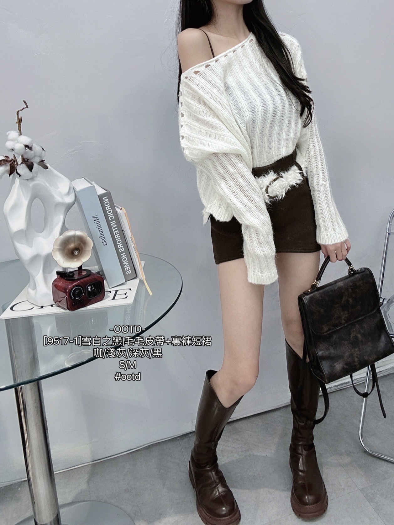[9517-1]雪白之戀毛毛皮帶+裏褲短裙 (3)