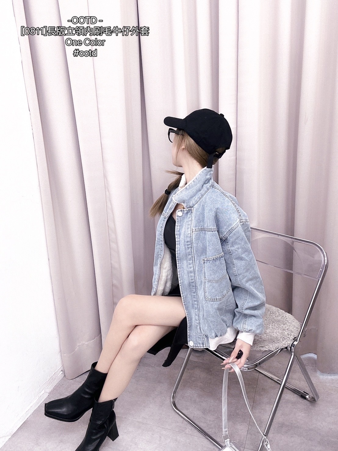 [0811]長版立領內刷毛牛仔外套 (4)