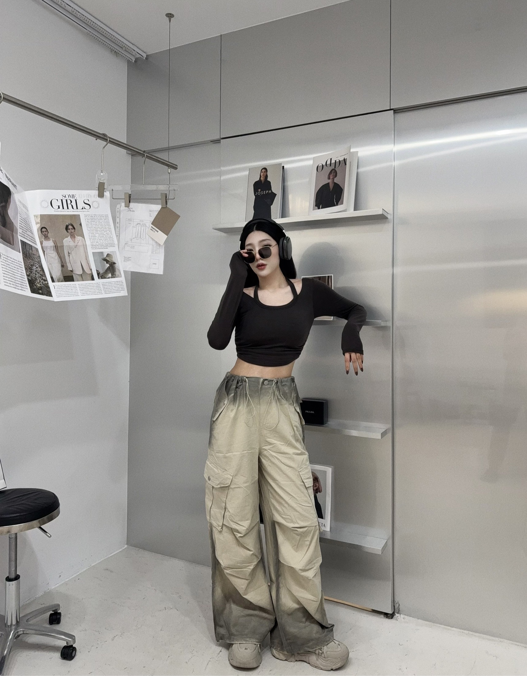 1211908『選品』韓版磨毛厚料刷髒工裝褲