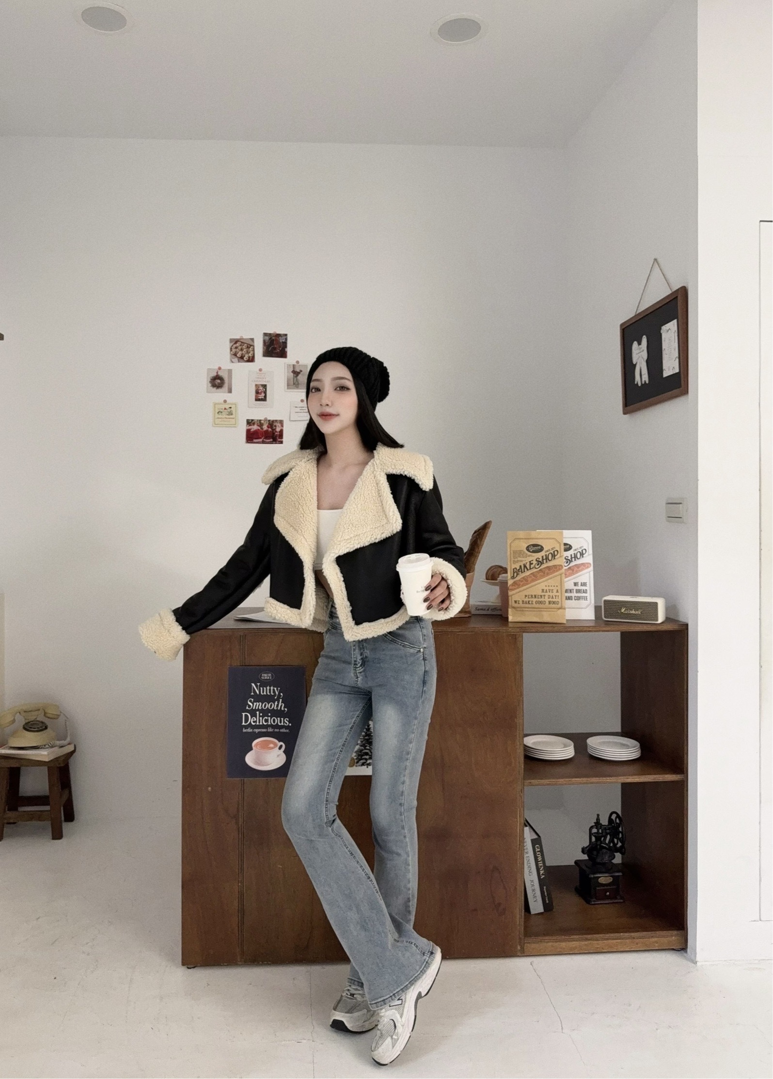 12119931『選品』韓版大翻領皮毛拼接短版外 (3)