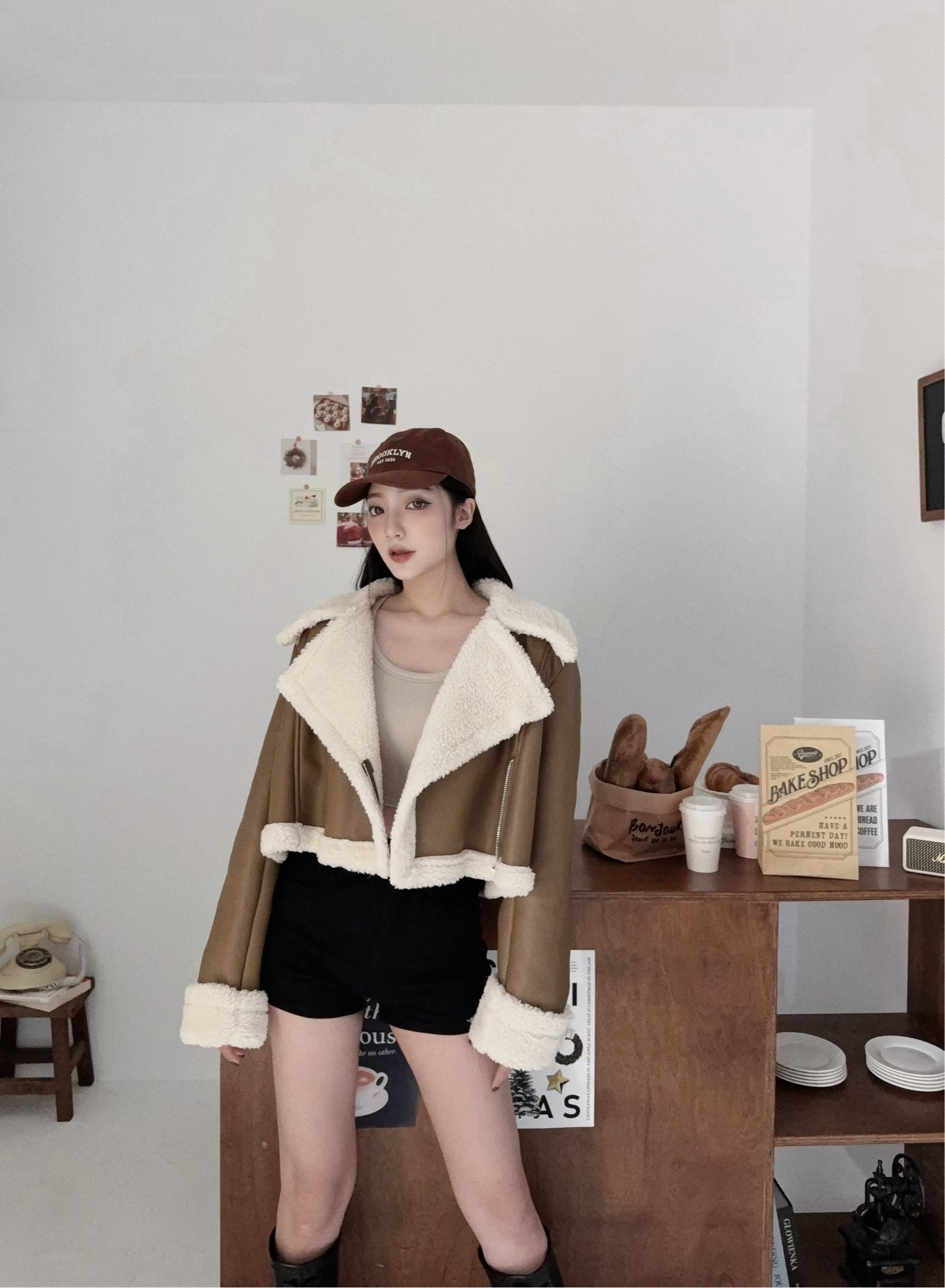 12119931『選品』韓版大翻領皮毛拼接短版外 (2)