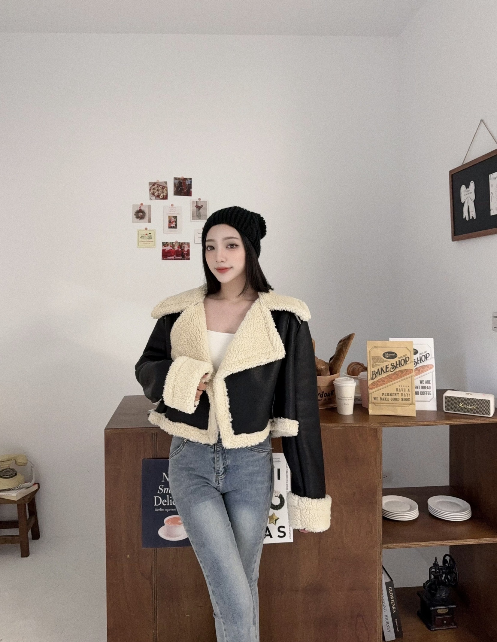 12119931『選品』韓版大翻領皮毛拼接短版外 (4)