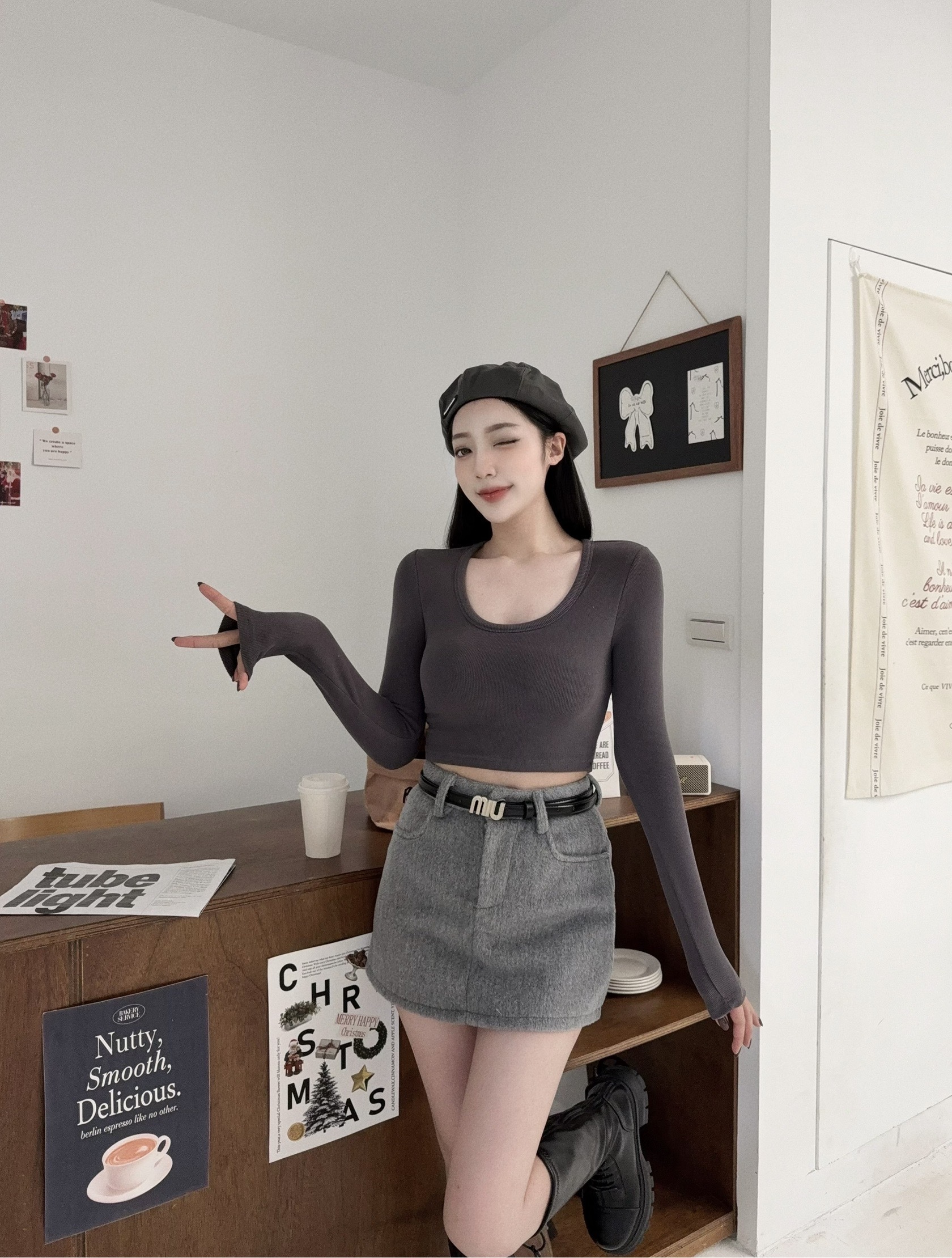 12118982『選品』羊毛絨🐑Miu系列短裙+皮帶 (2)