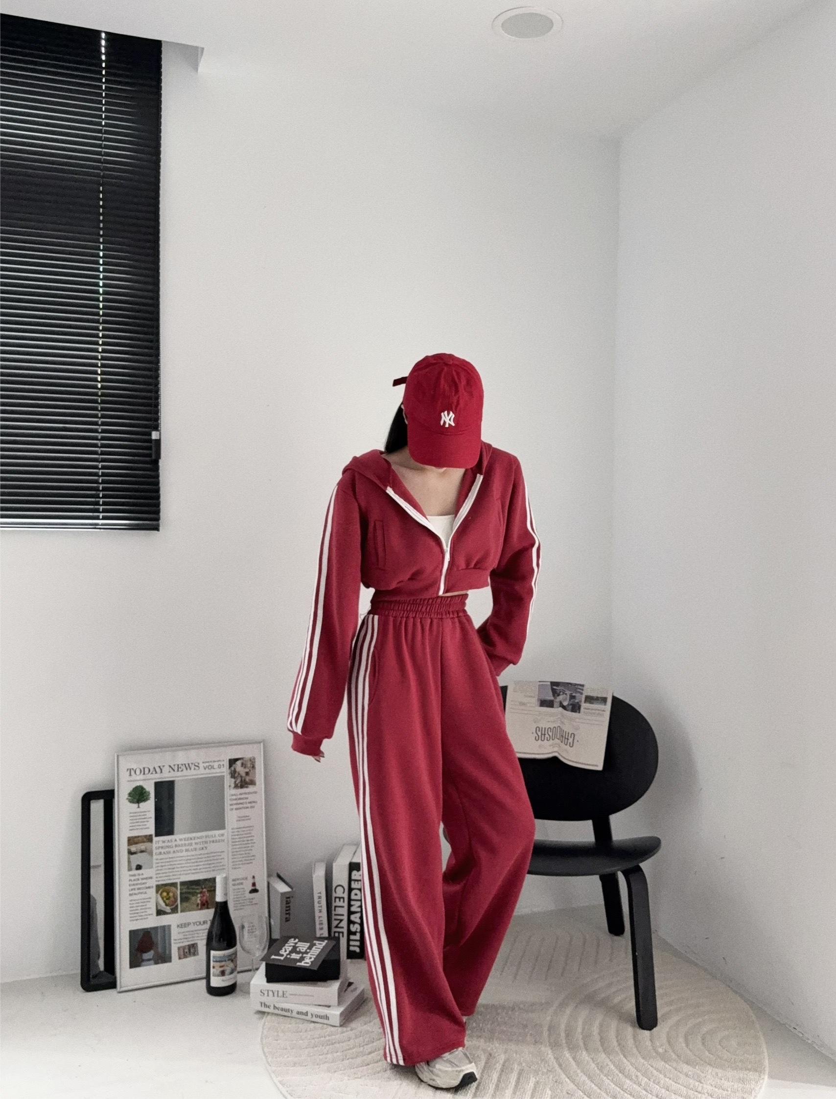 12110058『訂製款』休閒運動線條撞色刷毛SET