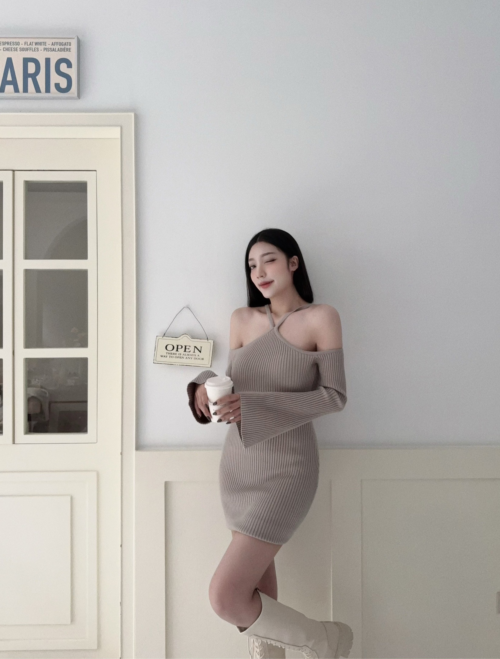 12117013『訂製款』純欲風交叉繞脖針織坑條短洋 (3)