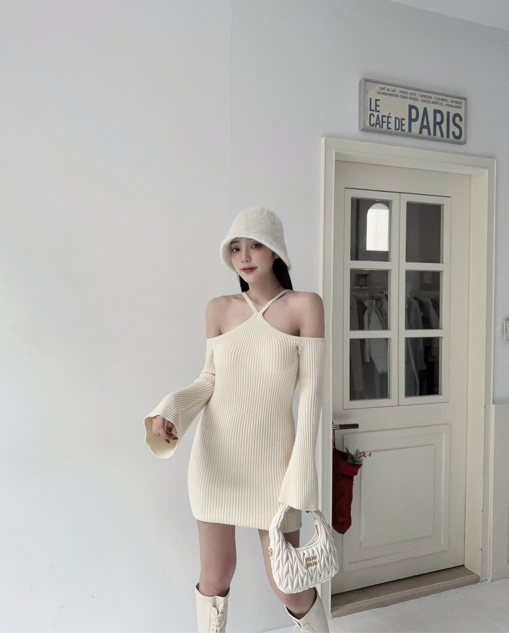 12117013『訂製款』純欲風交叉繞脖針織坑條短洋 (2)