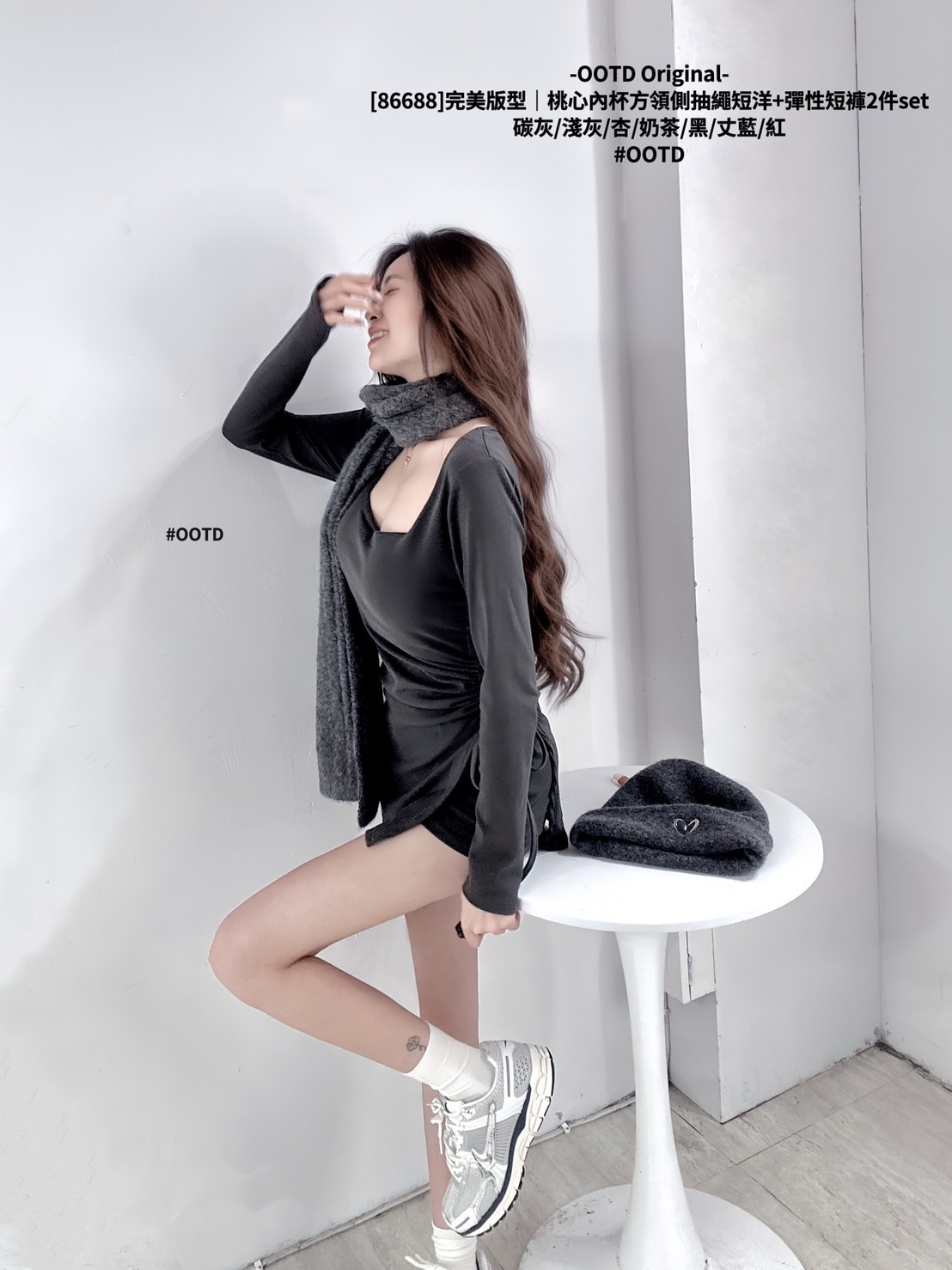 [86688]完美版型｜桃心內杯方領側抽繩短洋+彈性短褲2件set (6)