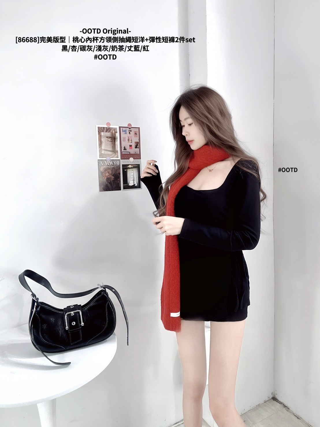 [86688]完美版型｜桃心內杯方領側抽繩短洋+彈性短褲2件set (3)