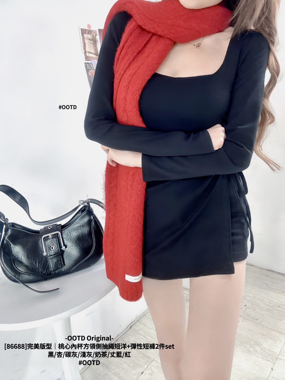 [86688]完美版型｜桃心內杯方領側抽繩短洋+彈性短褲2件set (4)