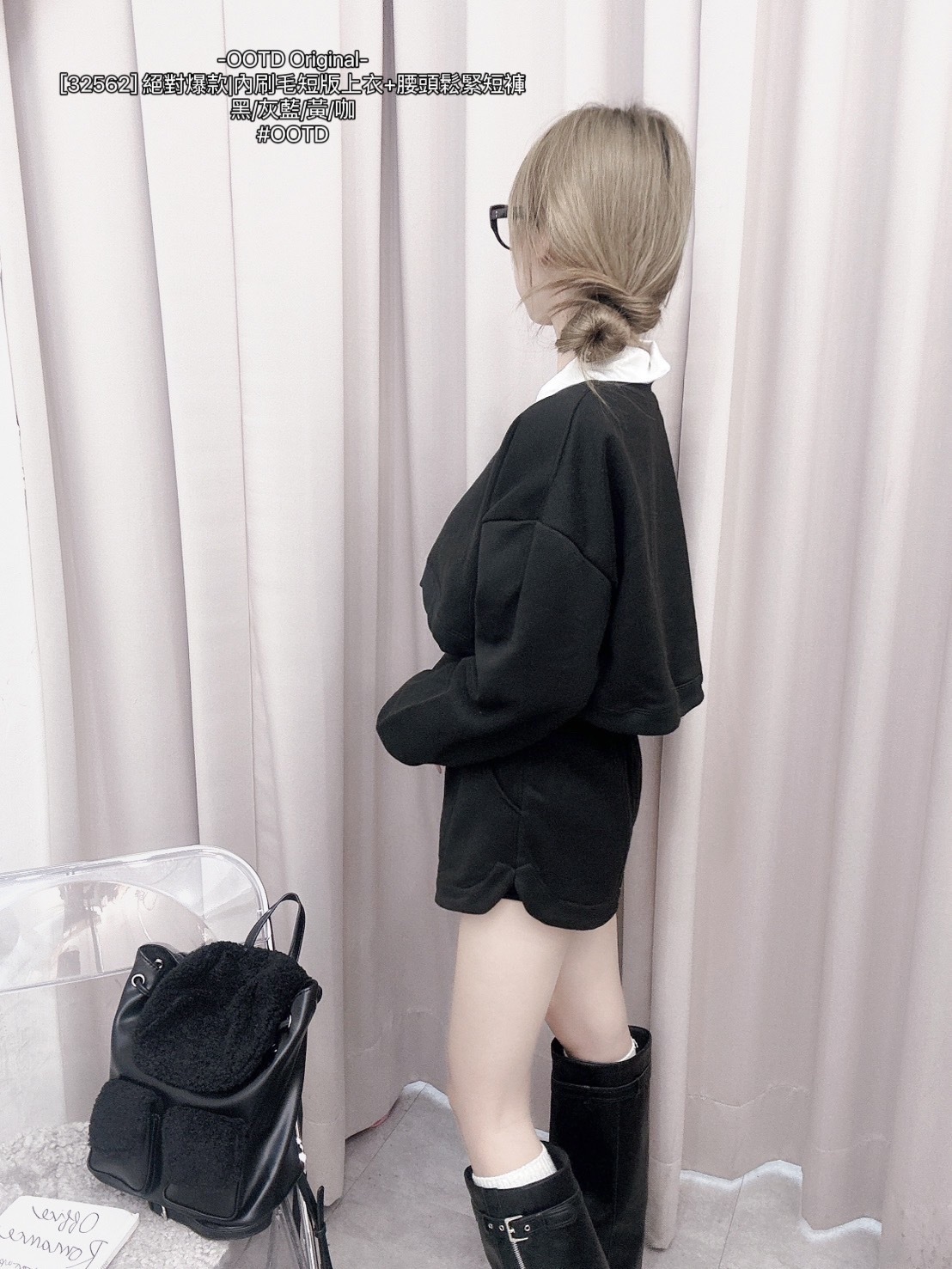 [32562] 絕對爆款內刷毛短版上衣+腰頭鬆緊短褲 (8)
