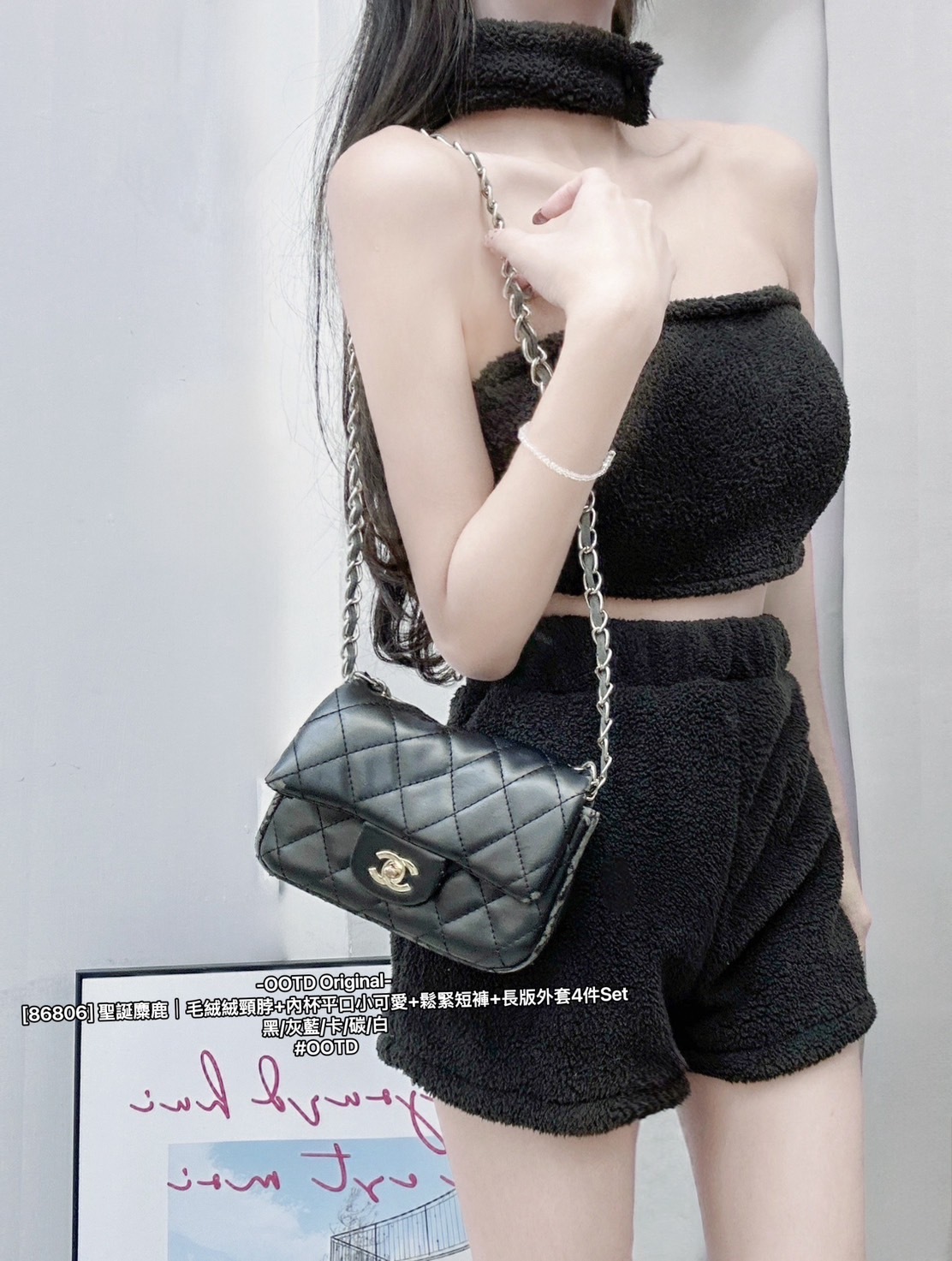 [86806] 聖誕麋鹿｜毛絨絨頸脖+內杯平口小可愛+鬆緊短褲+長版外套4件Set (10)