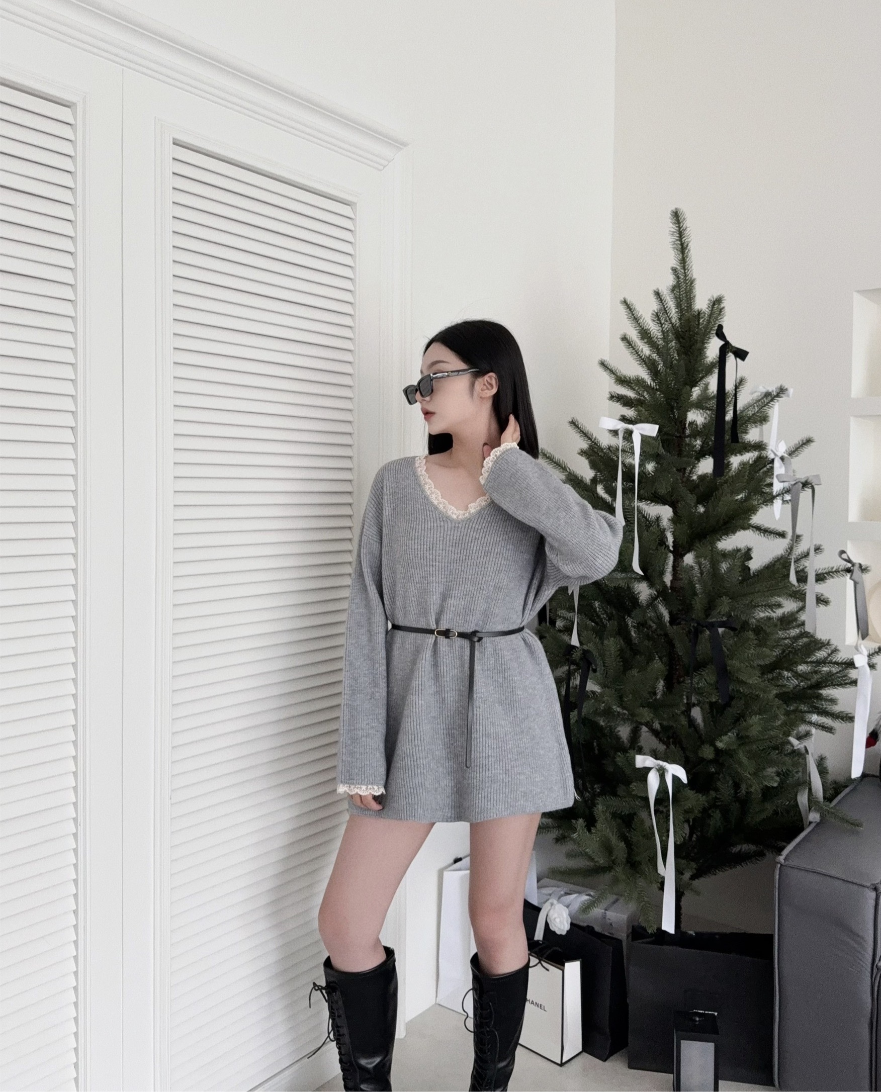 121812424『選品』氛圍感蕾絲拼接針織衣 (3)