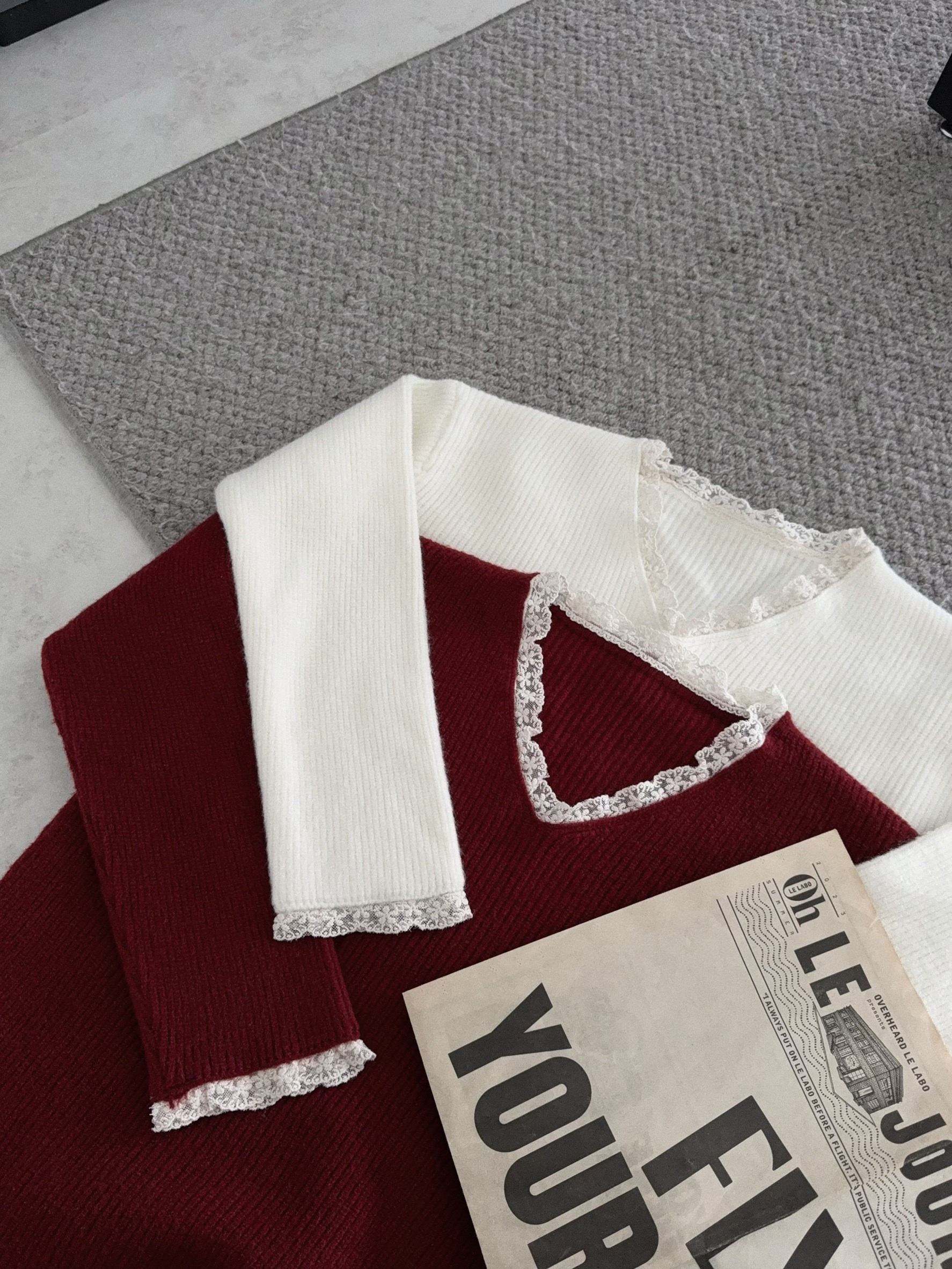 121812424『選品』氛圍感蕾絲拼接針織衣 (5)