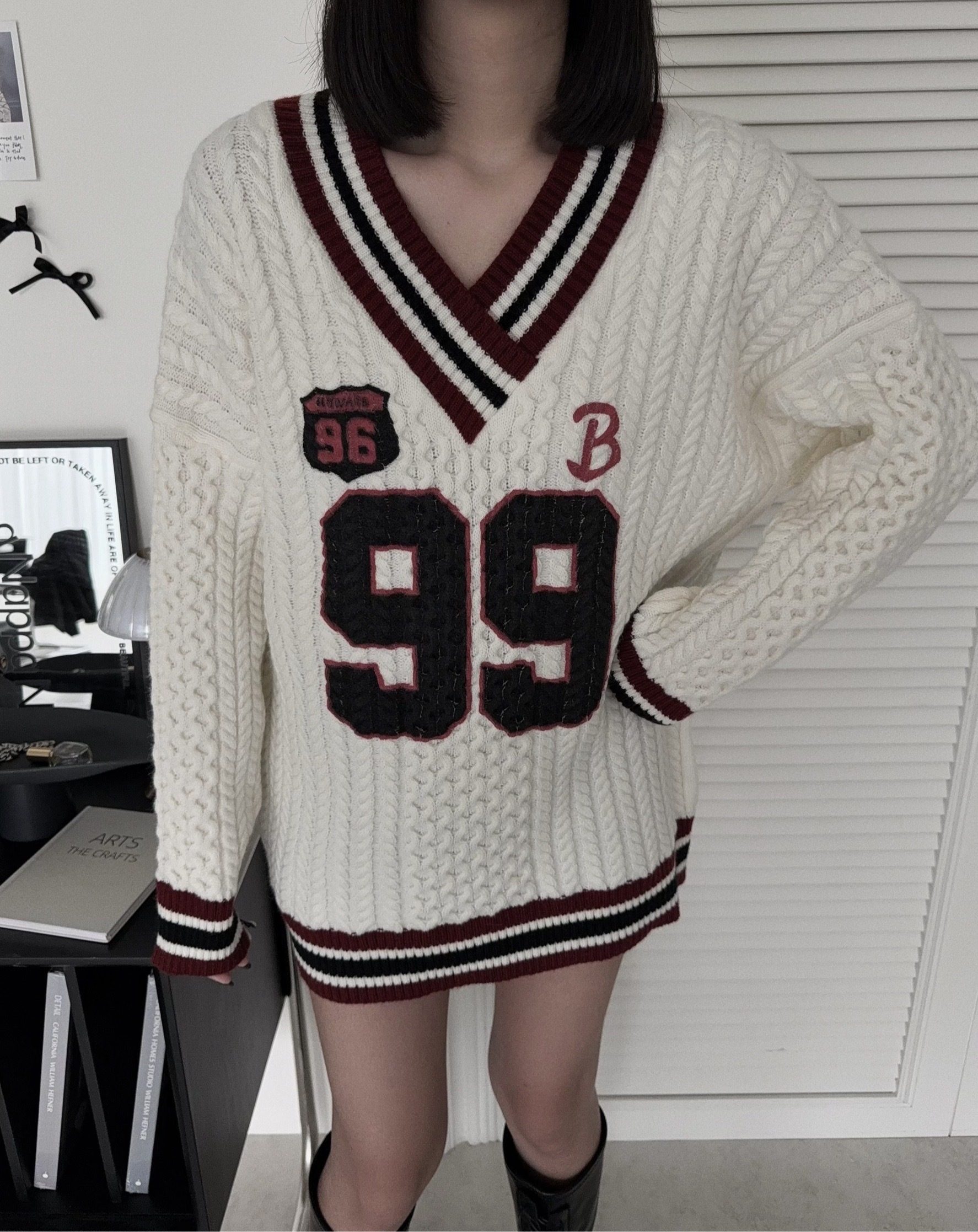 121810702『選品』韓系學院風麻花針織撞色球衣 (2)